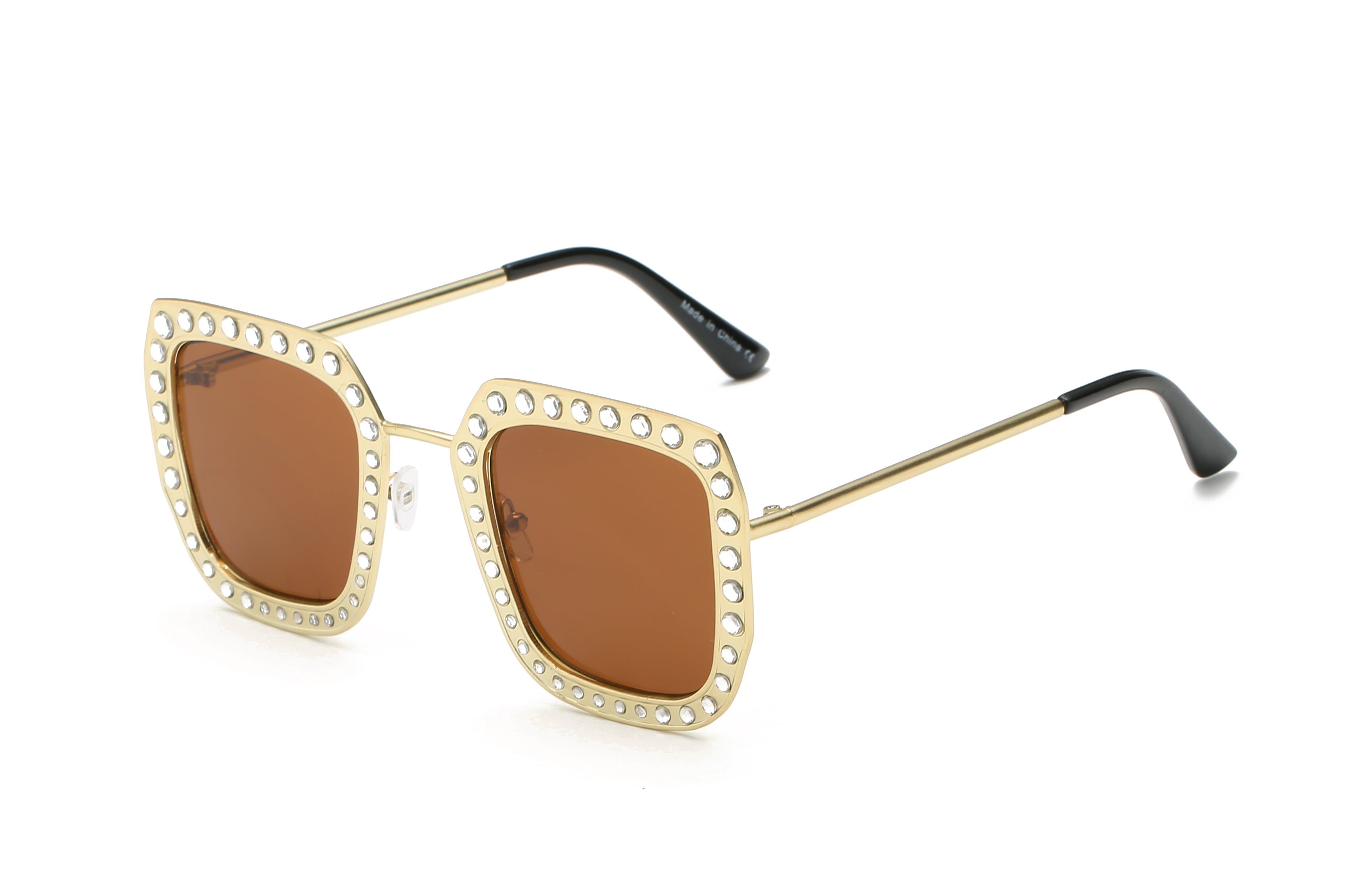 S5002 - Metal Square RHINESTONE Women Fashion SUNGLASSES Brown