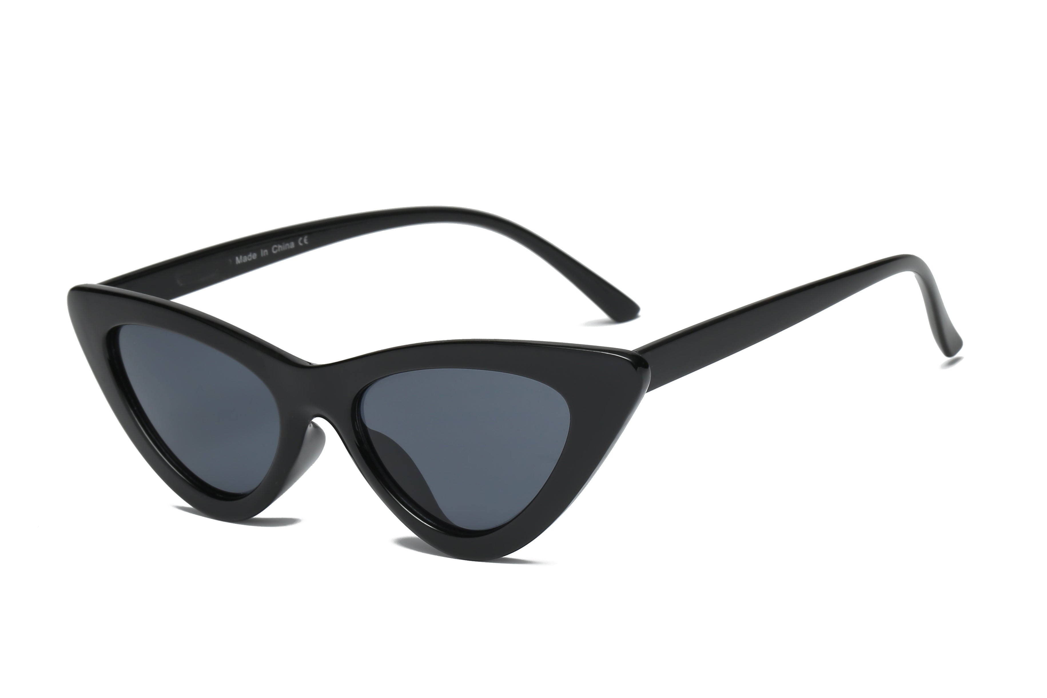 S1040 - Retro Narrow Women Vintage Cat Eye Fashion Sunglasses Black/Smoke