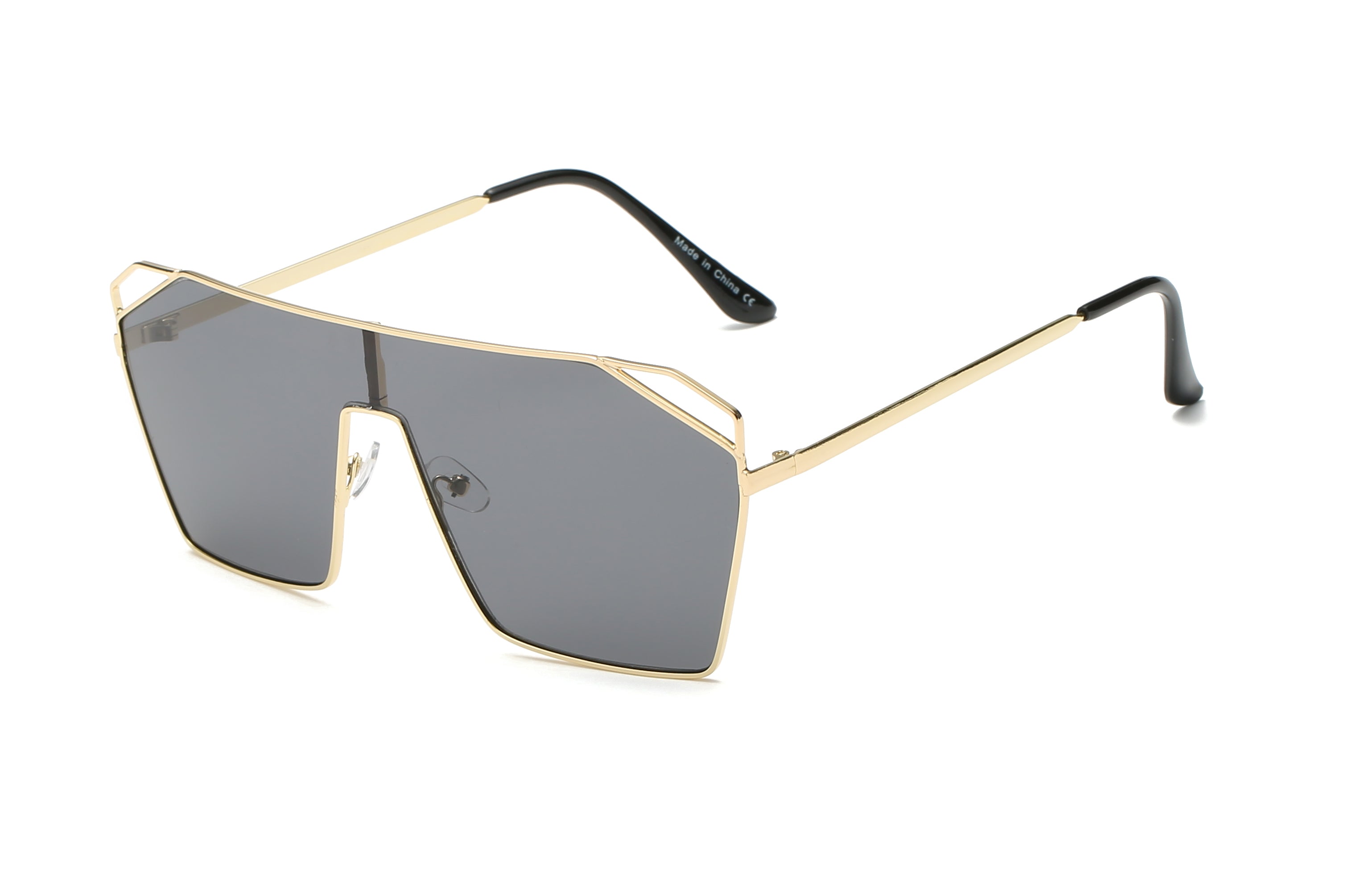 S2071 - Flat Top Metal Oversize Square Fashion Sunglasses Smoke