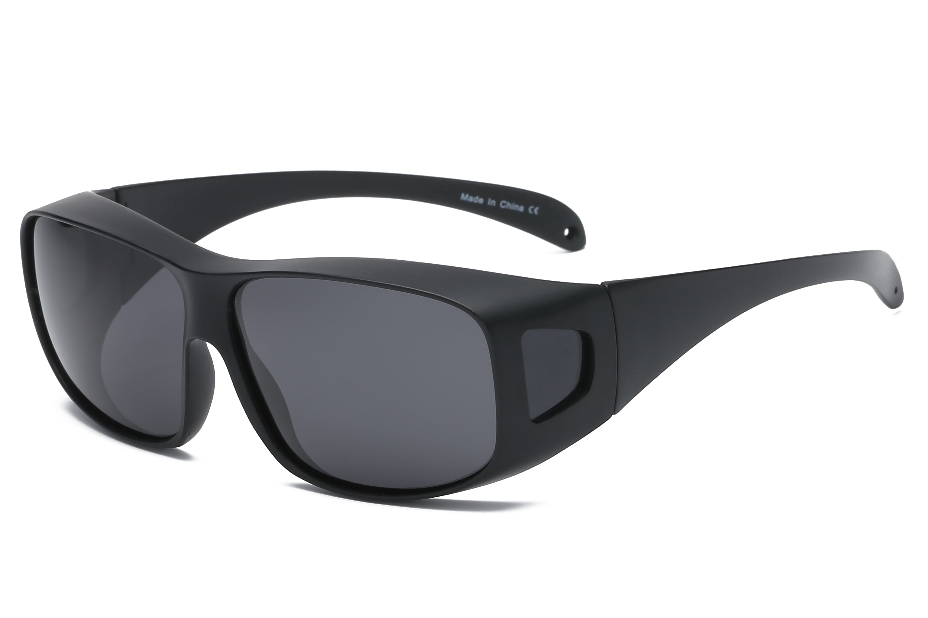P1014 - Polarized Wrap Around Rectangle Sports Sunglasses Black