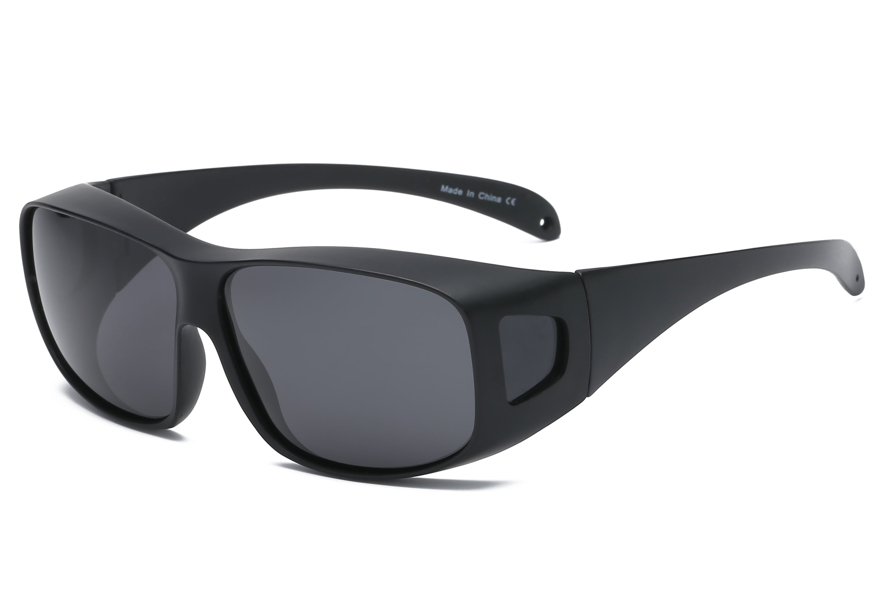 P1014 - Polarized Wrap Around Rectangle SPORTS SUNGLASSES Black