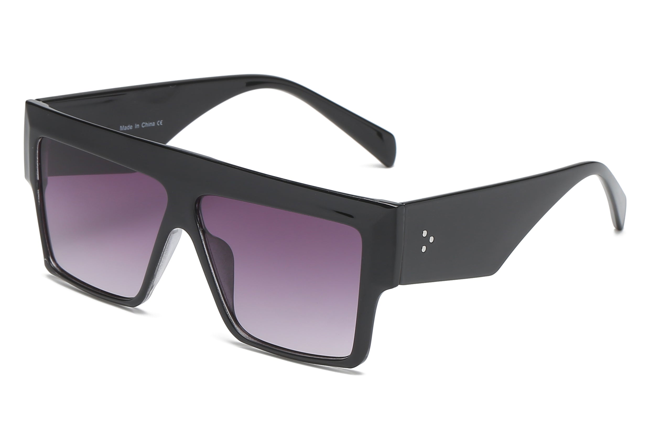 S1122 - Square Flat Top FASHION Oversize SUNGLASSES Black/Gradient Purple