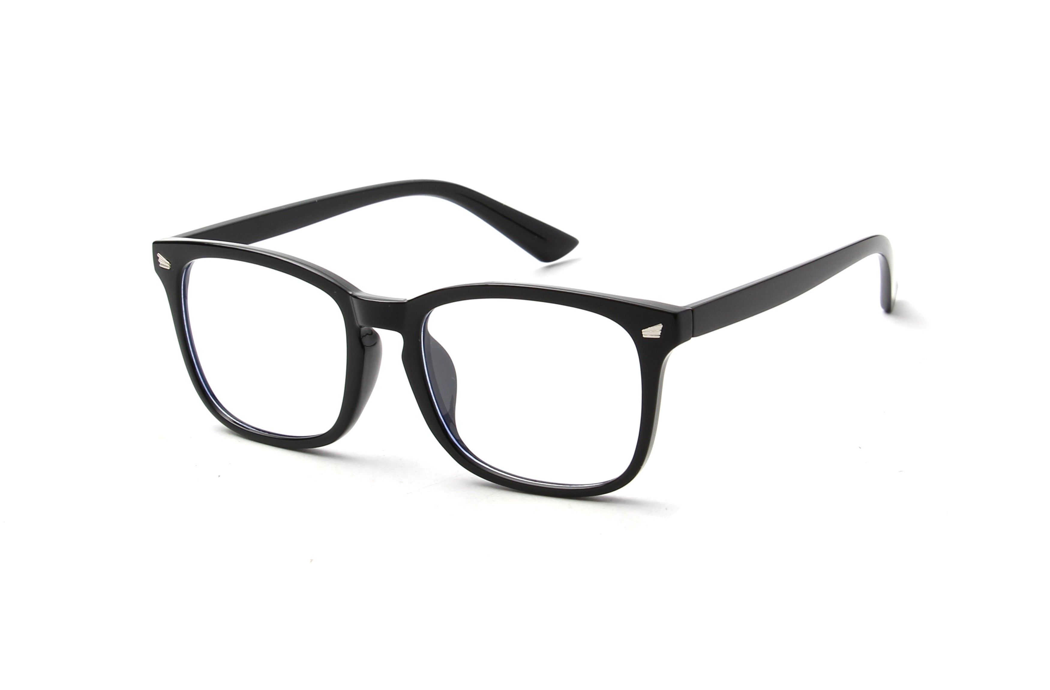 S1149 - Classic Rectangle Horn Rimmed Blue Light Blocker Glasses Black