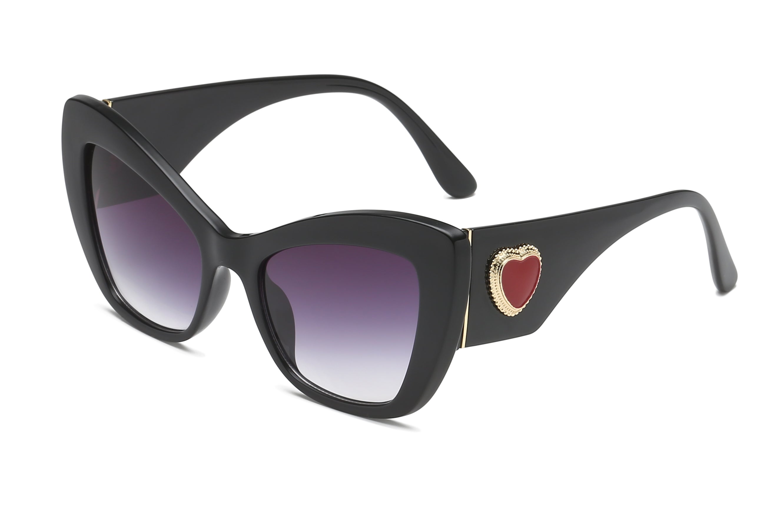 S1130 - Women High Pointed Oversize Cat Eye Sunglasses Black