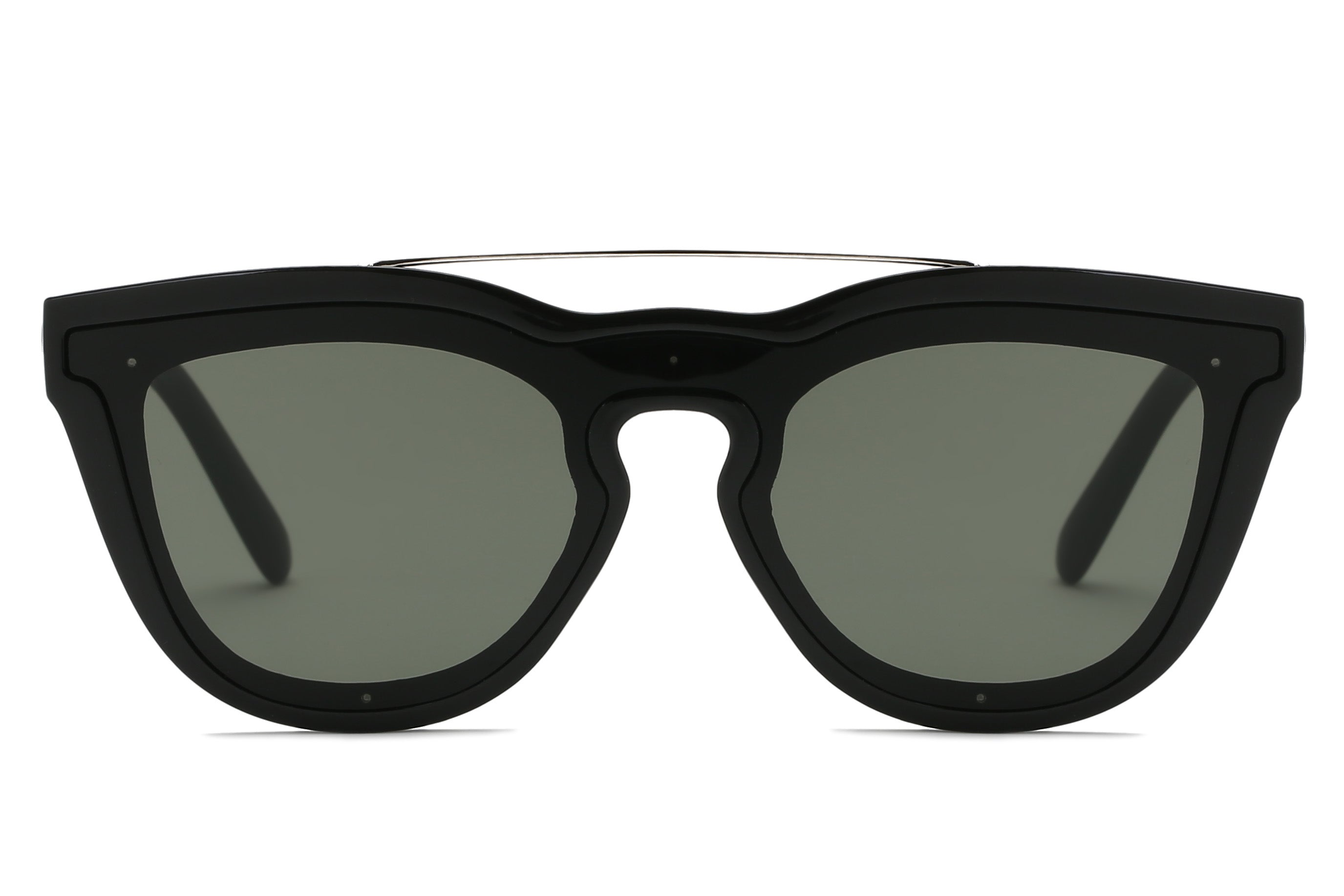 S2064 - Classic Retro FASHION Brow-Bar Round SUNGLASSES Black