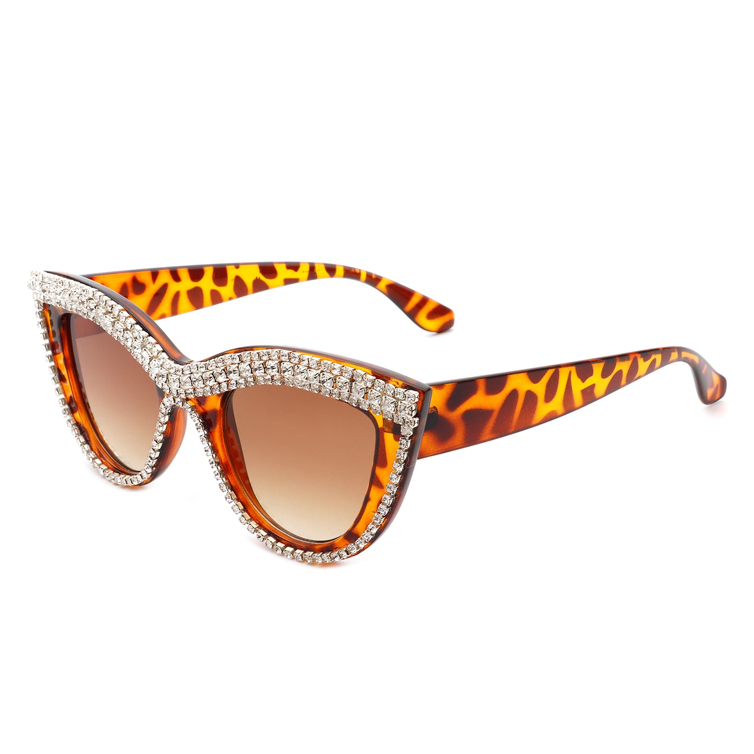 stewardess Invloed Licht HS2084 - Women Round Fashion Rhinestone Cat Eye Sunglasses - Iris Fashion