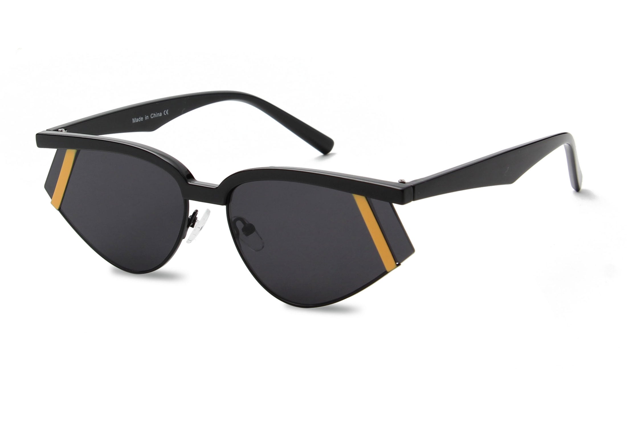 J2001 - Rimless Futuristic Rectangle Fashion WHOLESALE SUNGLASSES Black/Yellow