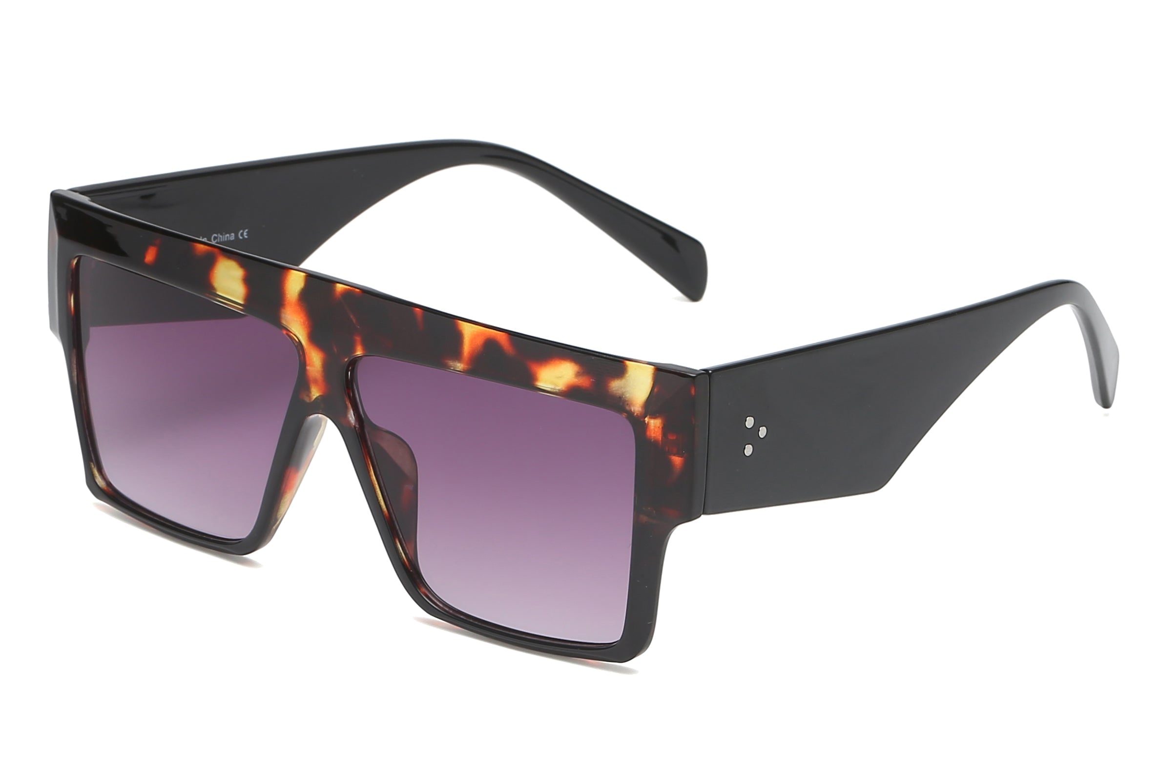 S1122 - Square Flat Top FASHION Oversize SUNGLASSES Tortoise/Gradient Purple