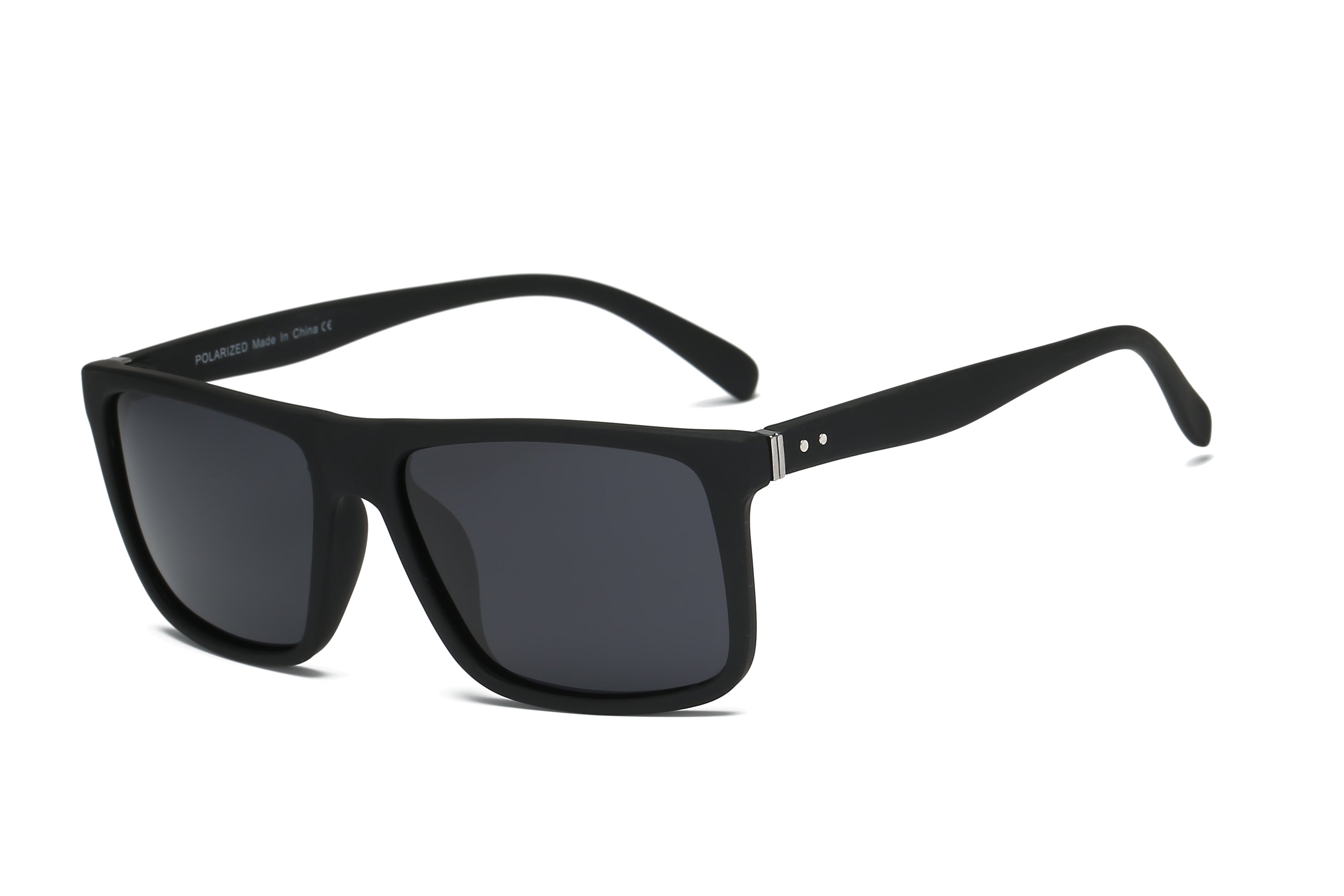YP2003 - Men Classic Polarized Rectangular Sunglasses Black/Smoke