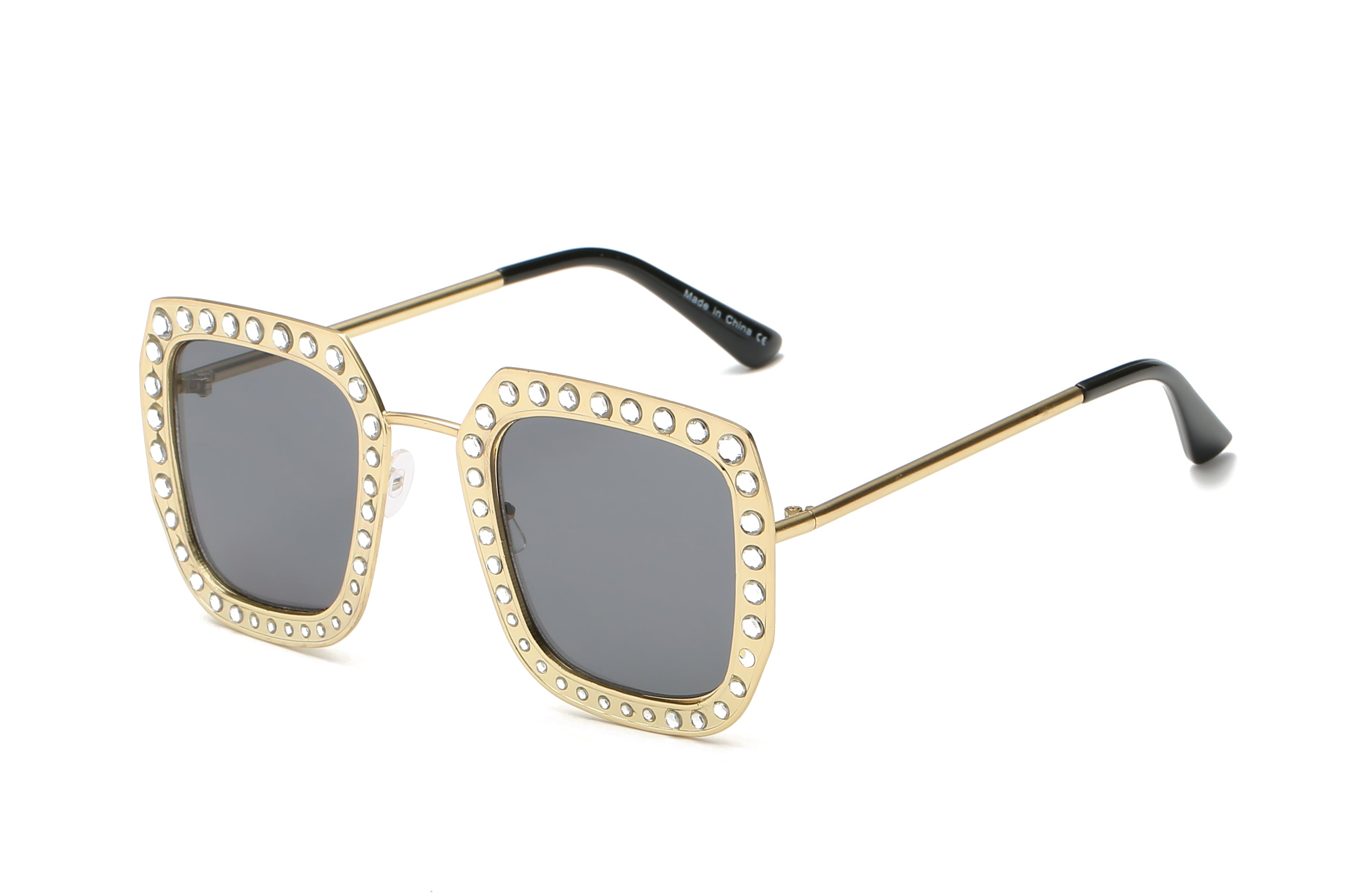 S5002 - Metal Square Rhinestone Women Fashion Sunglasses Grey