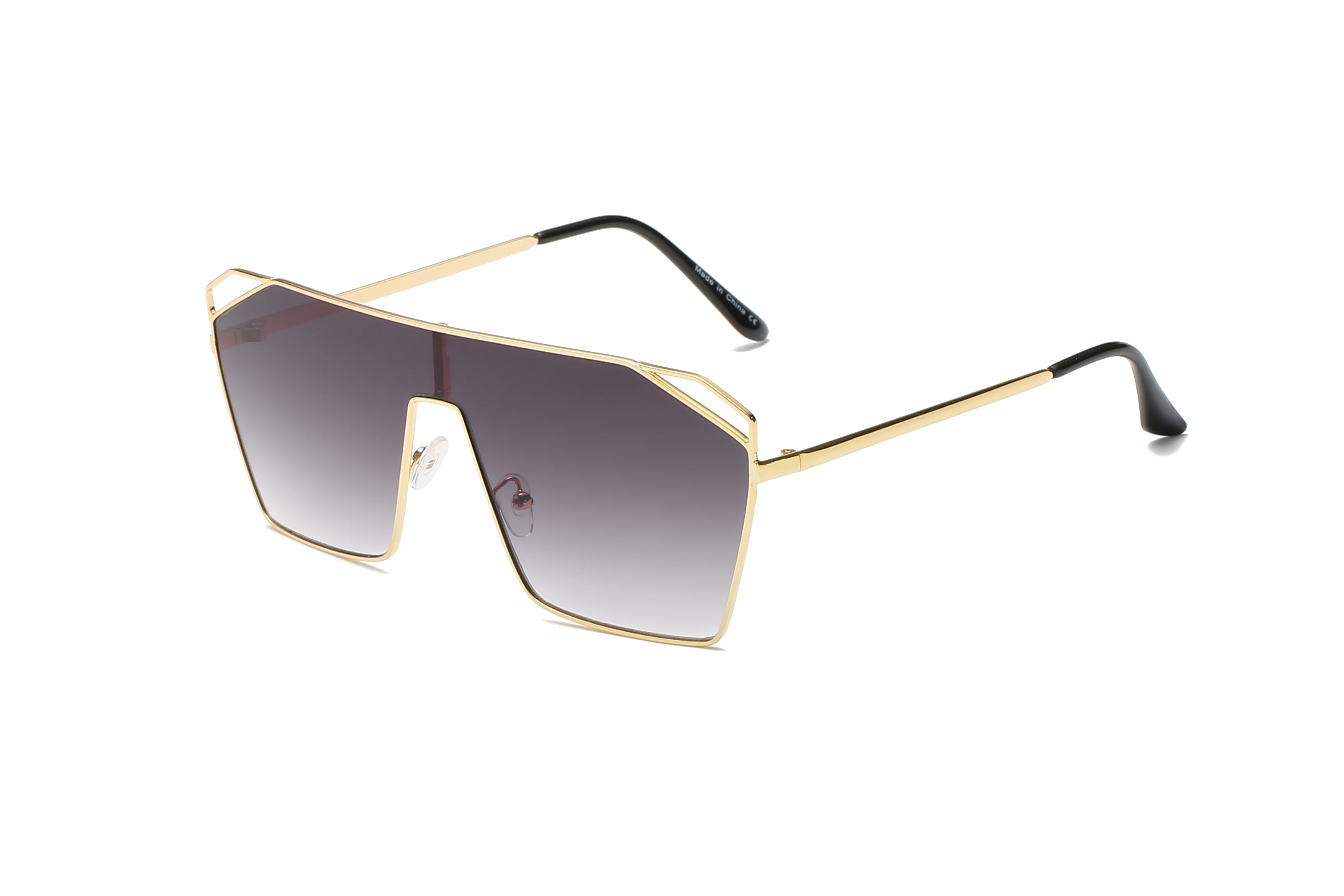 S2071 - Flat Top Metal Oversize Square Fashion Sunglasses Gradient Purple