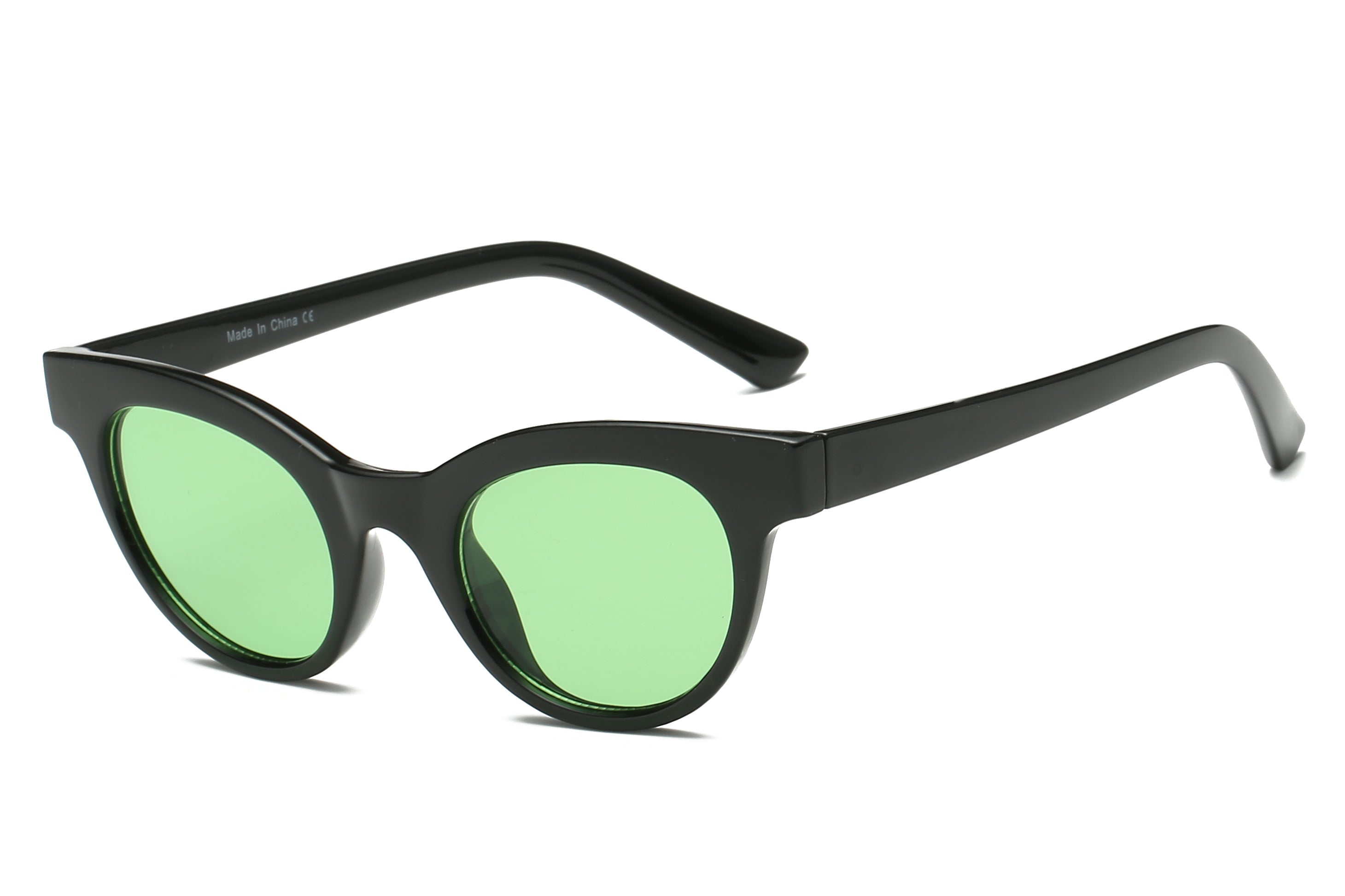 S1056 - Women Chic Round Tinted Fashion Cat Eye Sunglasses Black/Green