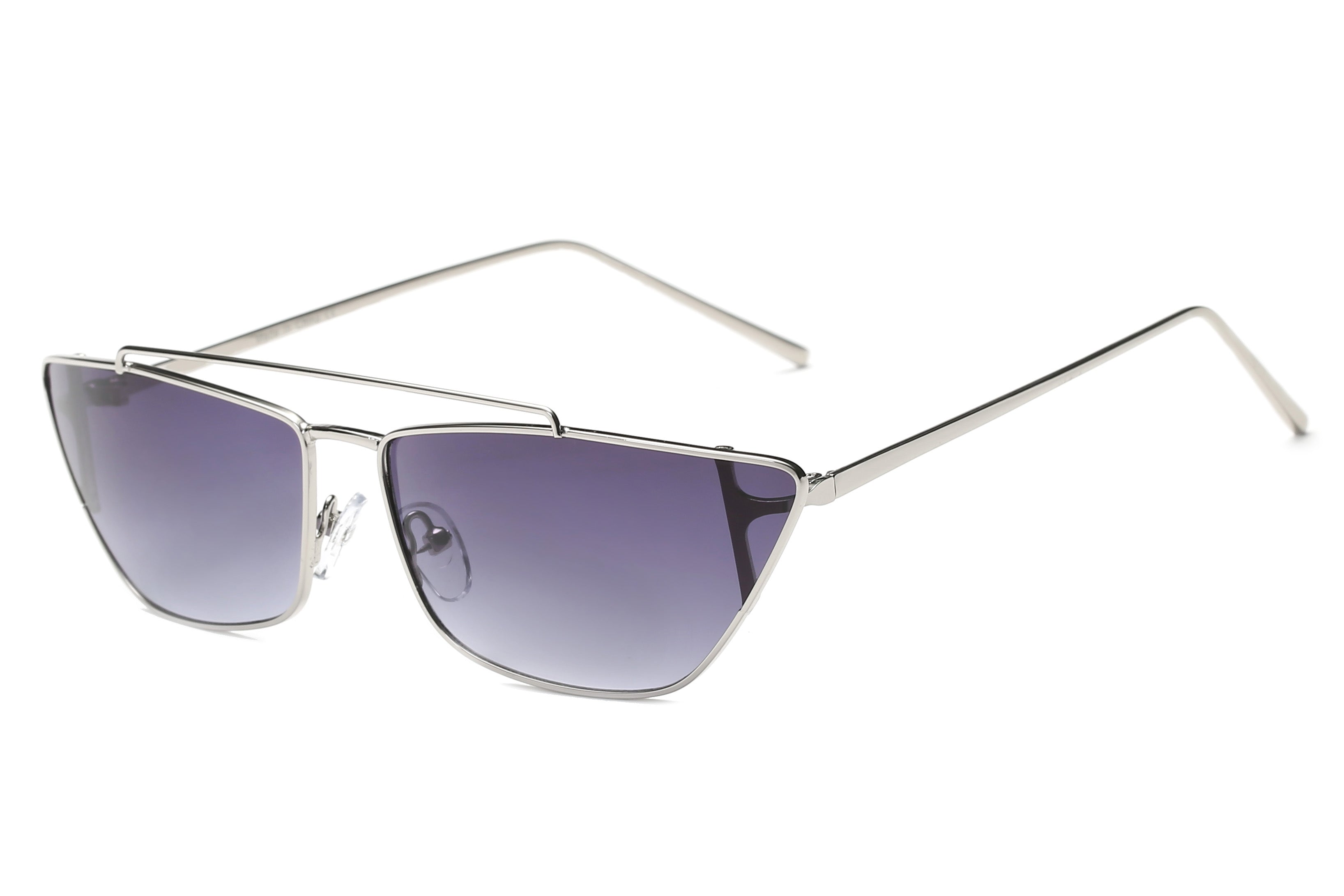 S3008 - Women METAL Retro Flat Lens Rectangular Sunglasses Silver/Gradient Purple