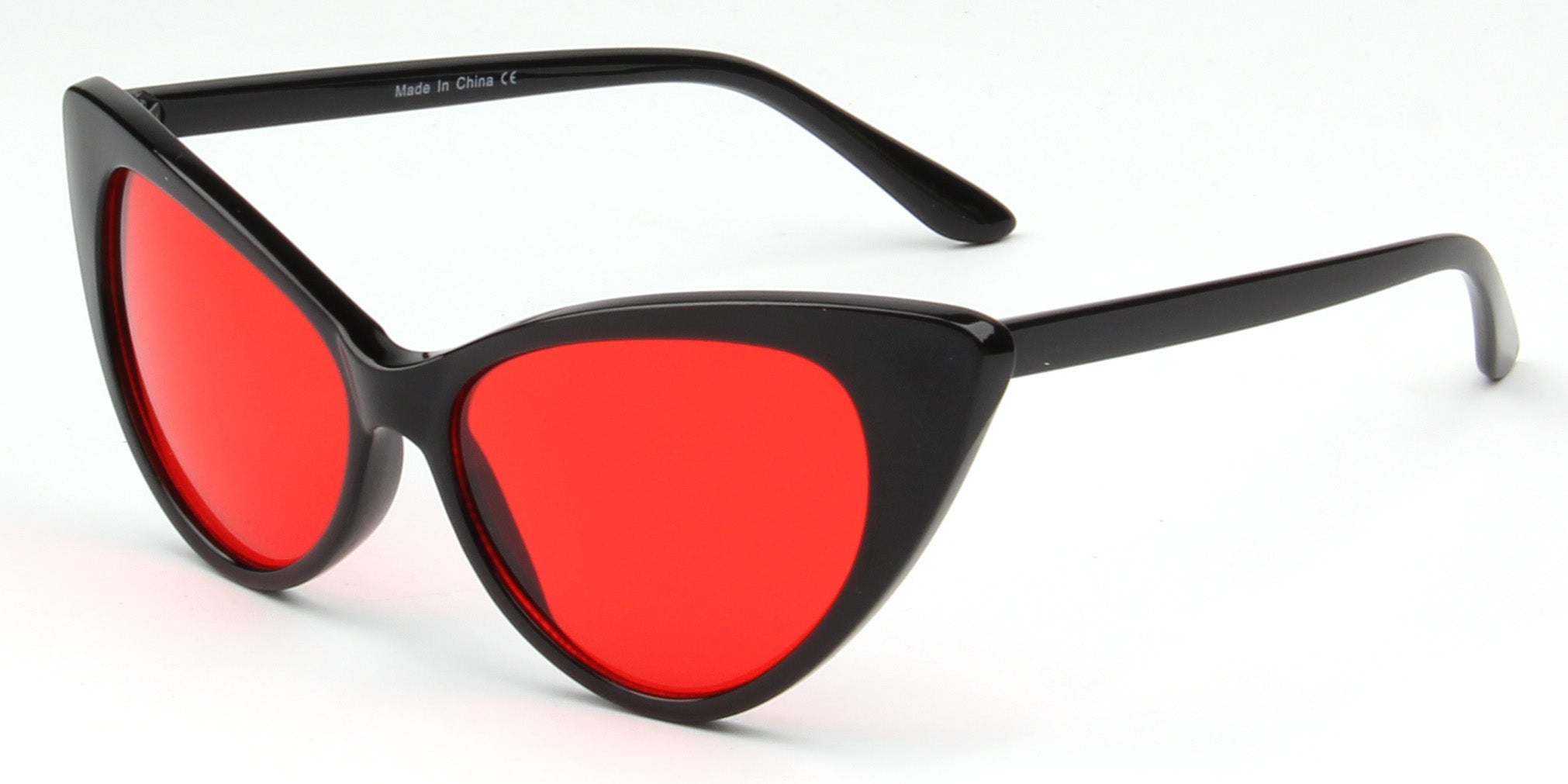 S1047 - Women Retro Vintage High Pointed Cat Eye SUNGLASSES Black / Red