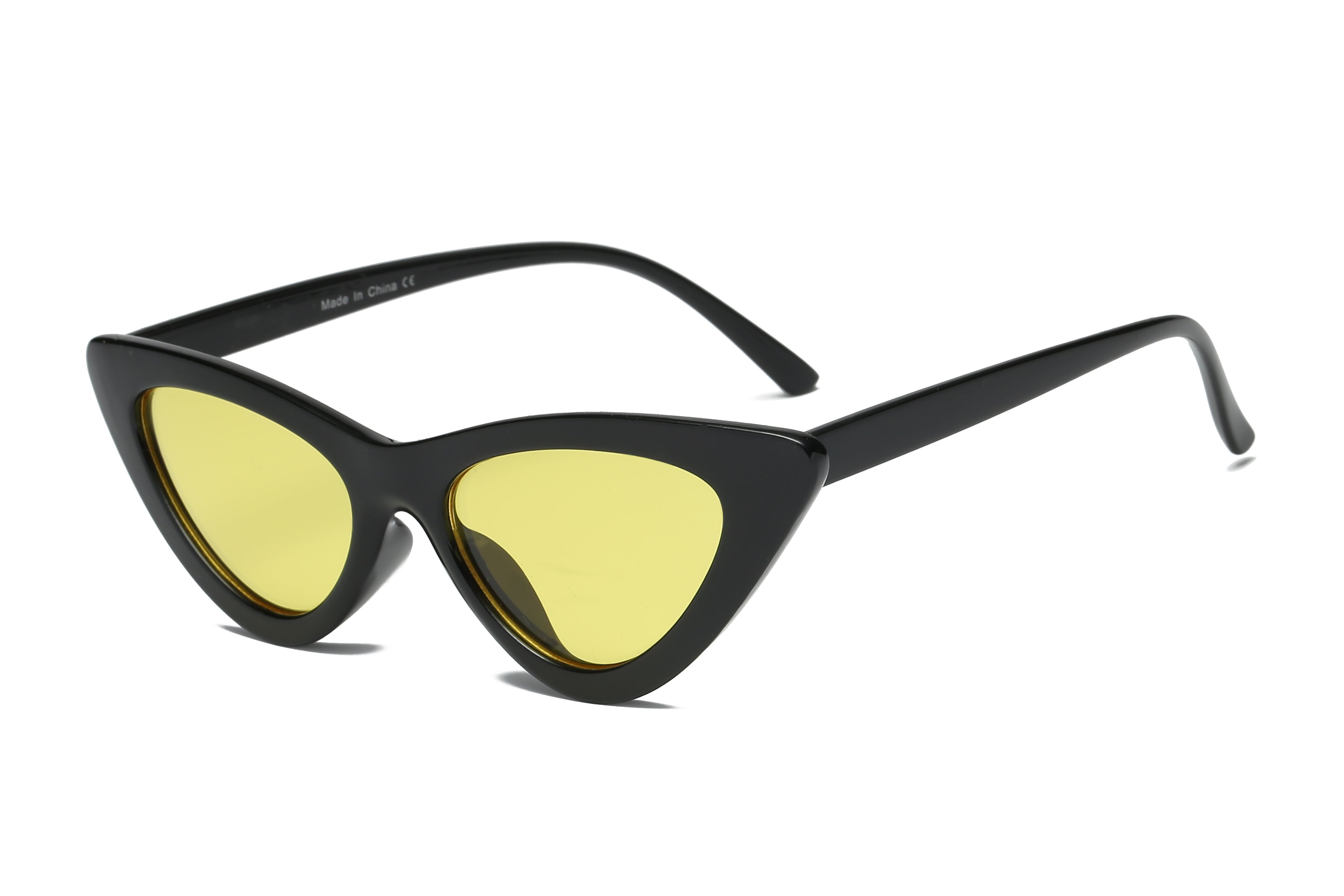 S1040 - Retro Narrow Women VINTAGE Cat Eye Fashion Sunglasses Black/Yellow