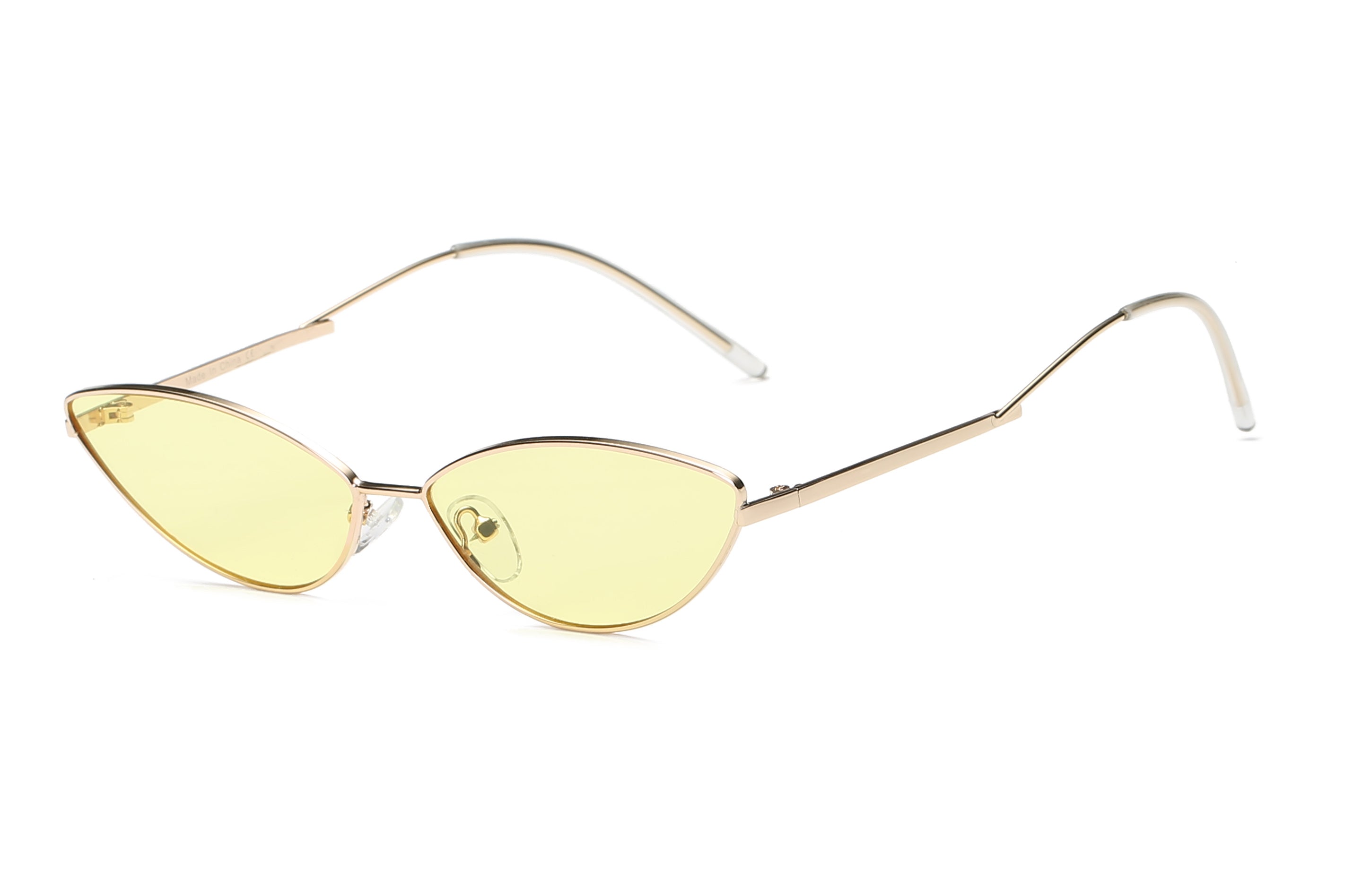 S3012 - Small True Retro Vintage Slim METAL SUNGLASSES Light Yellow