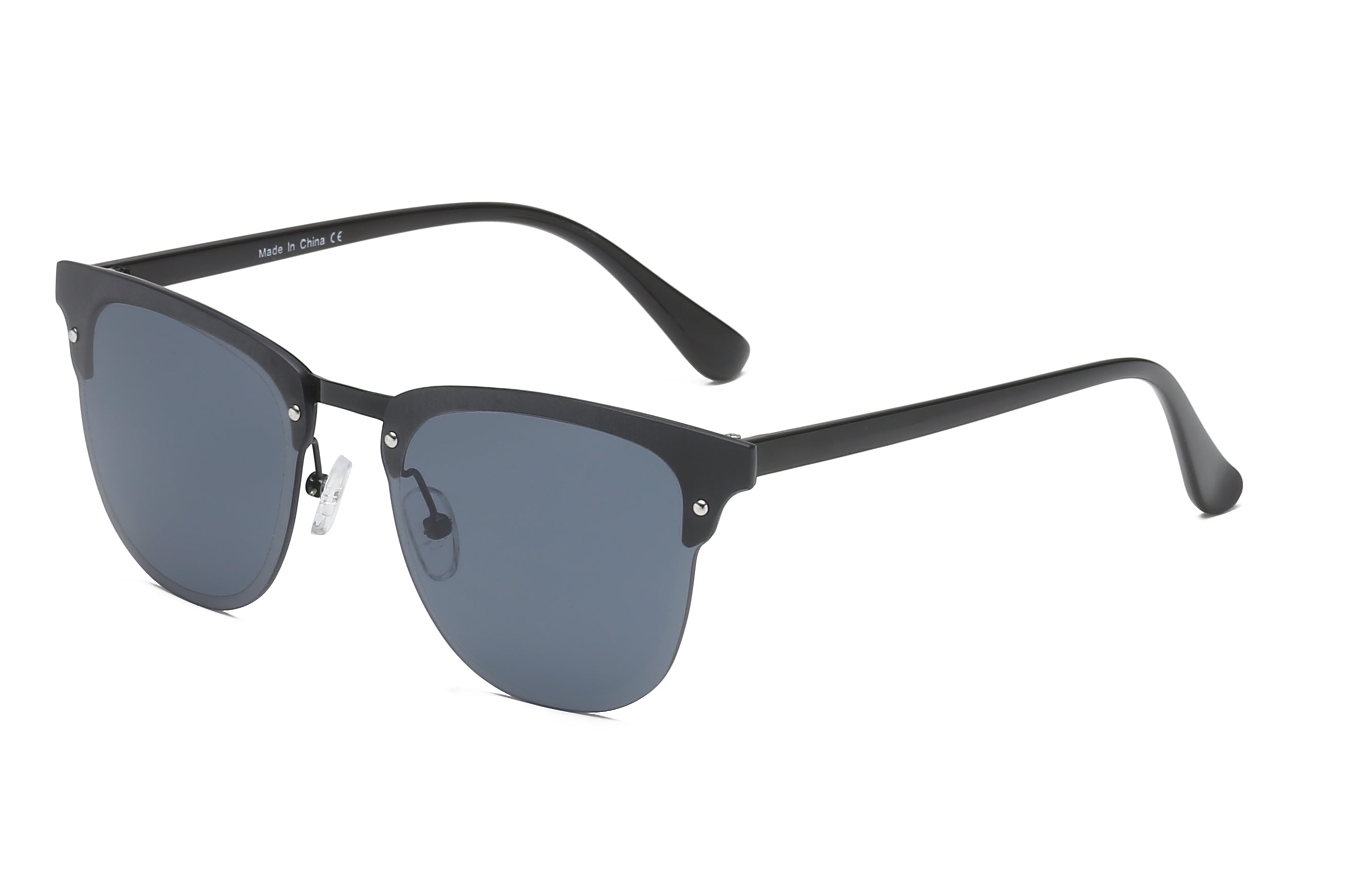 S3028 - Classic Half Frame Round Fashion SUNGLASSES Black