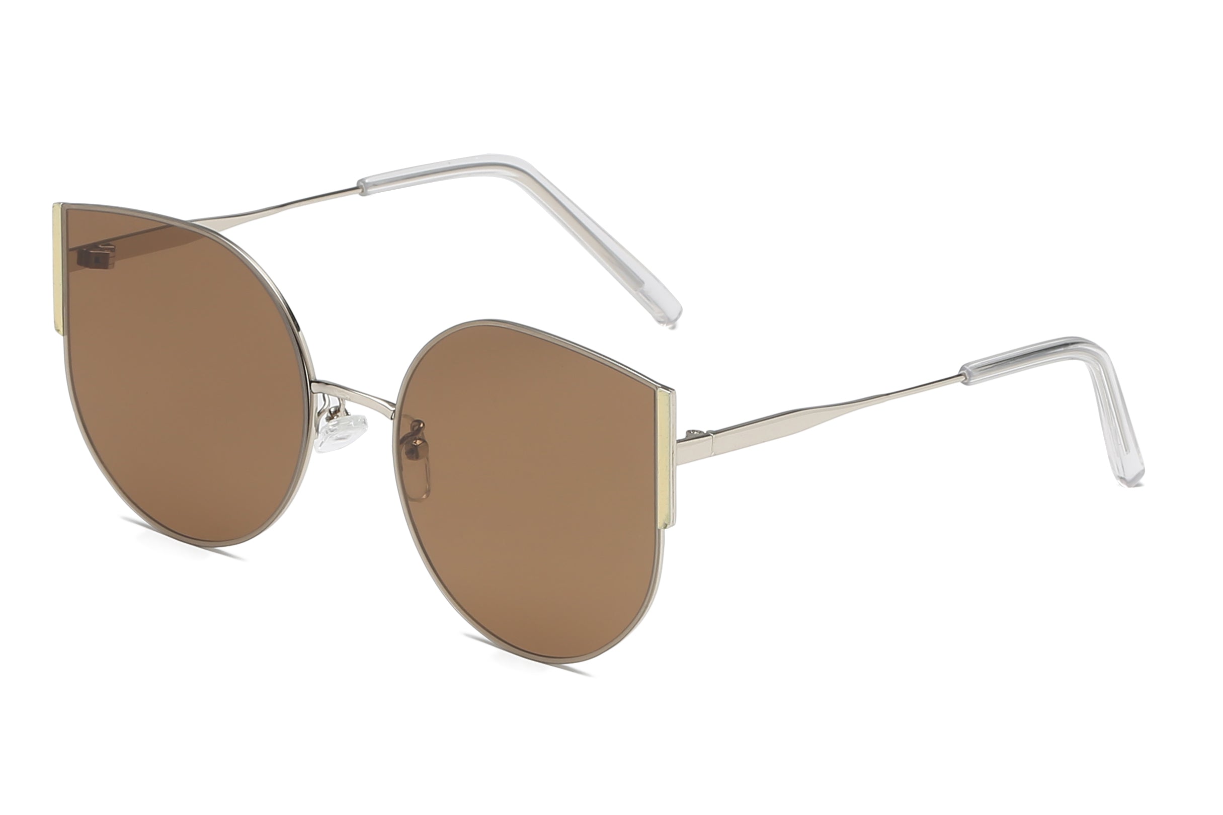 S4004 - Women Round Cat Eye Sunglasses Brown