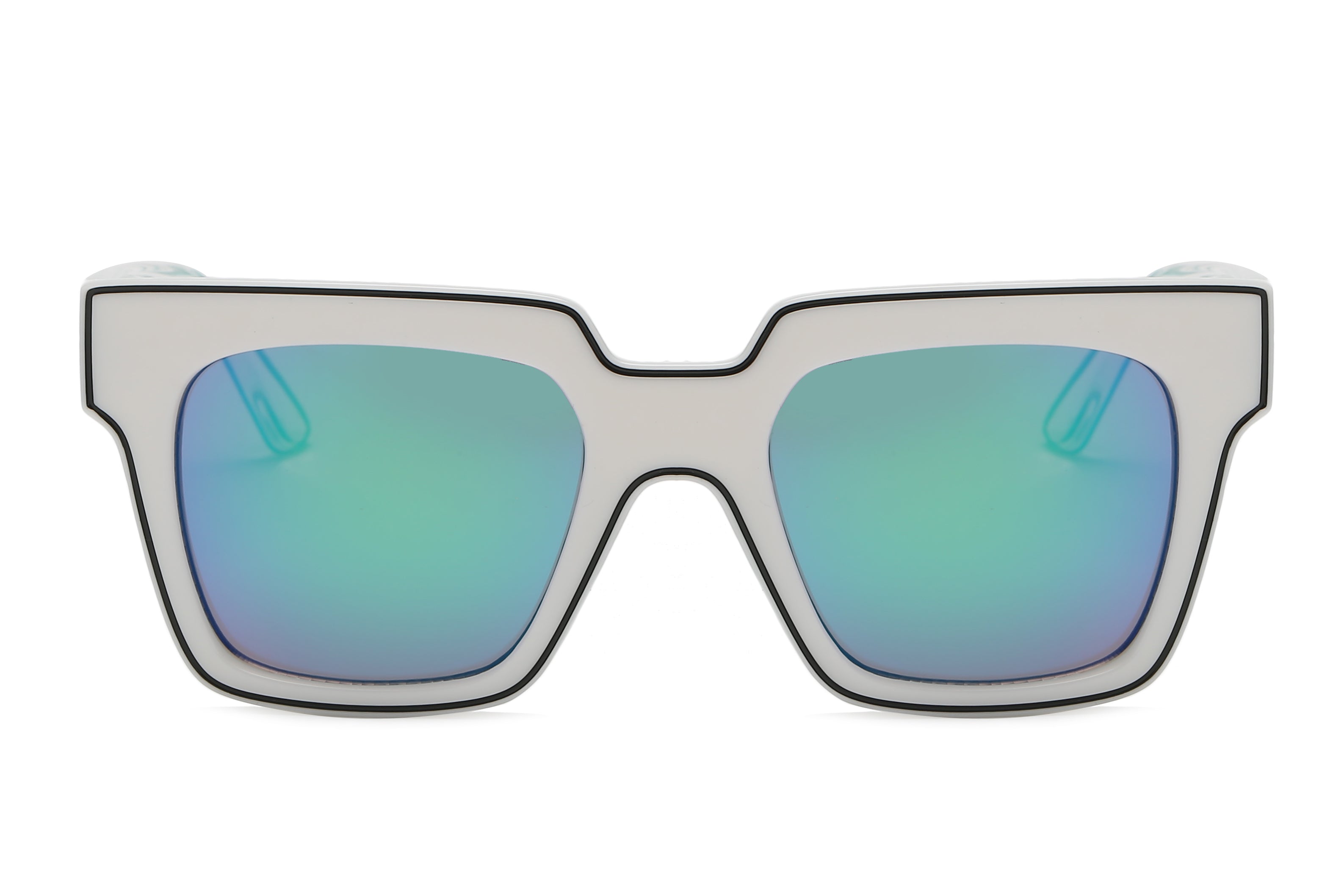 S1068 - Women Retro Square Oversize Sunglasses White/Blue Green