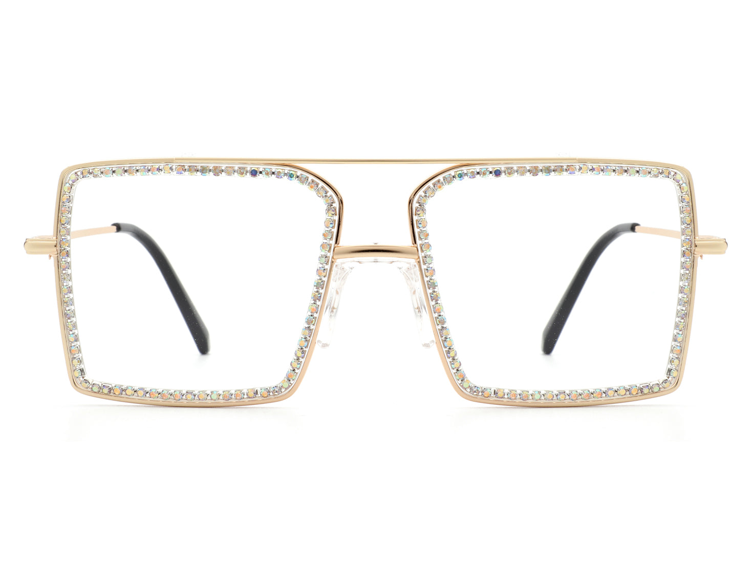 HBJ2008 - Square Oversize Anti Blue Light Rhinestone Fashion Glasses