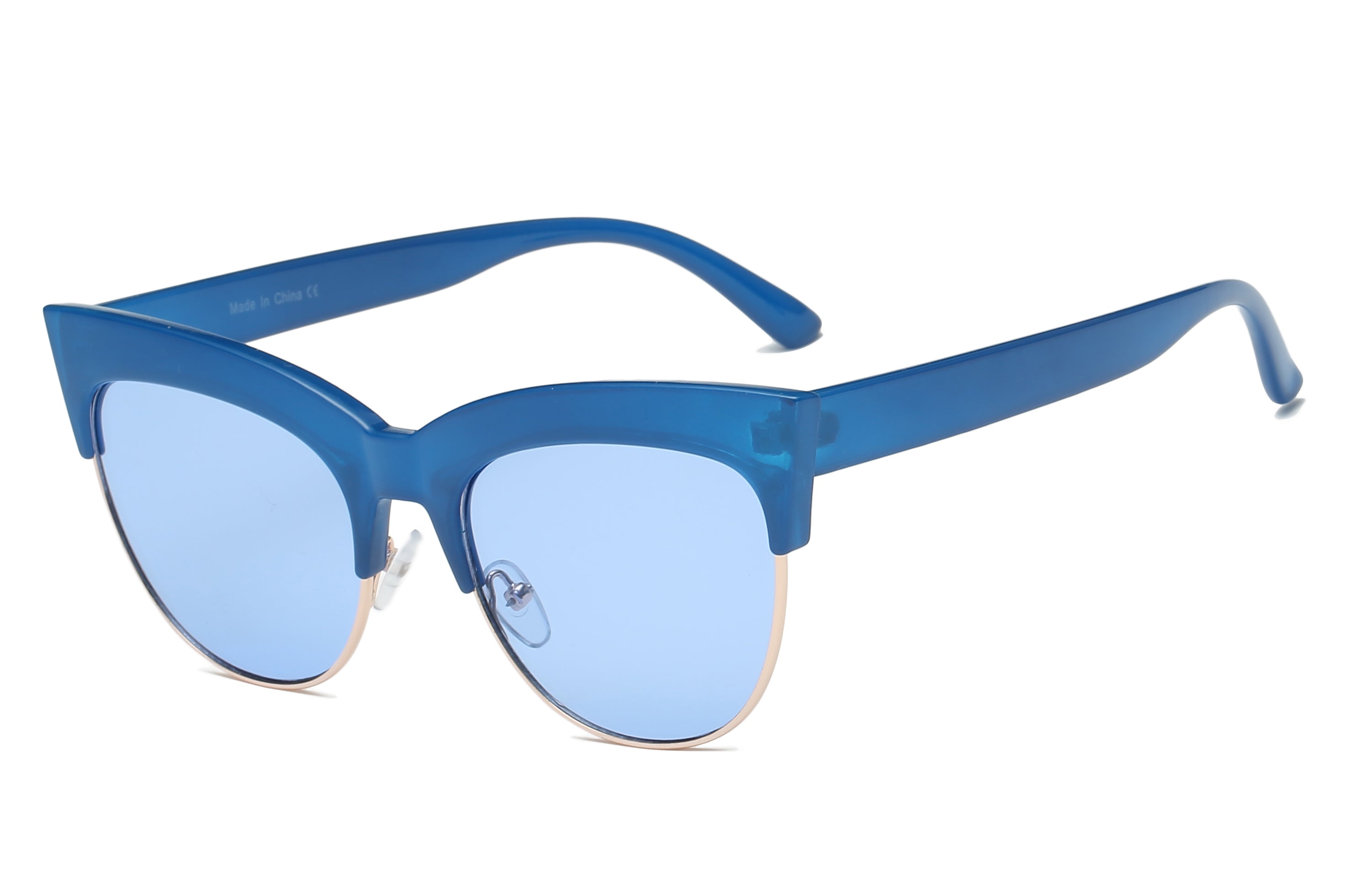 S2062 - Women Half Frame Round Cat Eye SUNGLASSES Blue