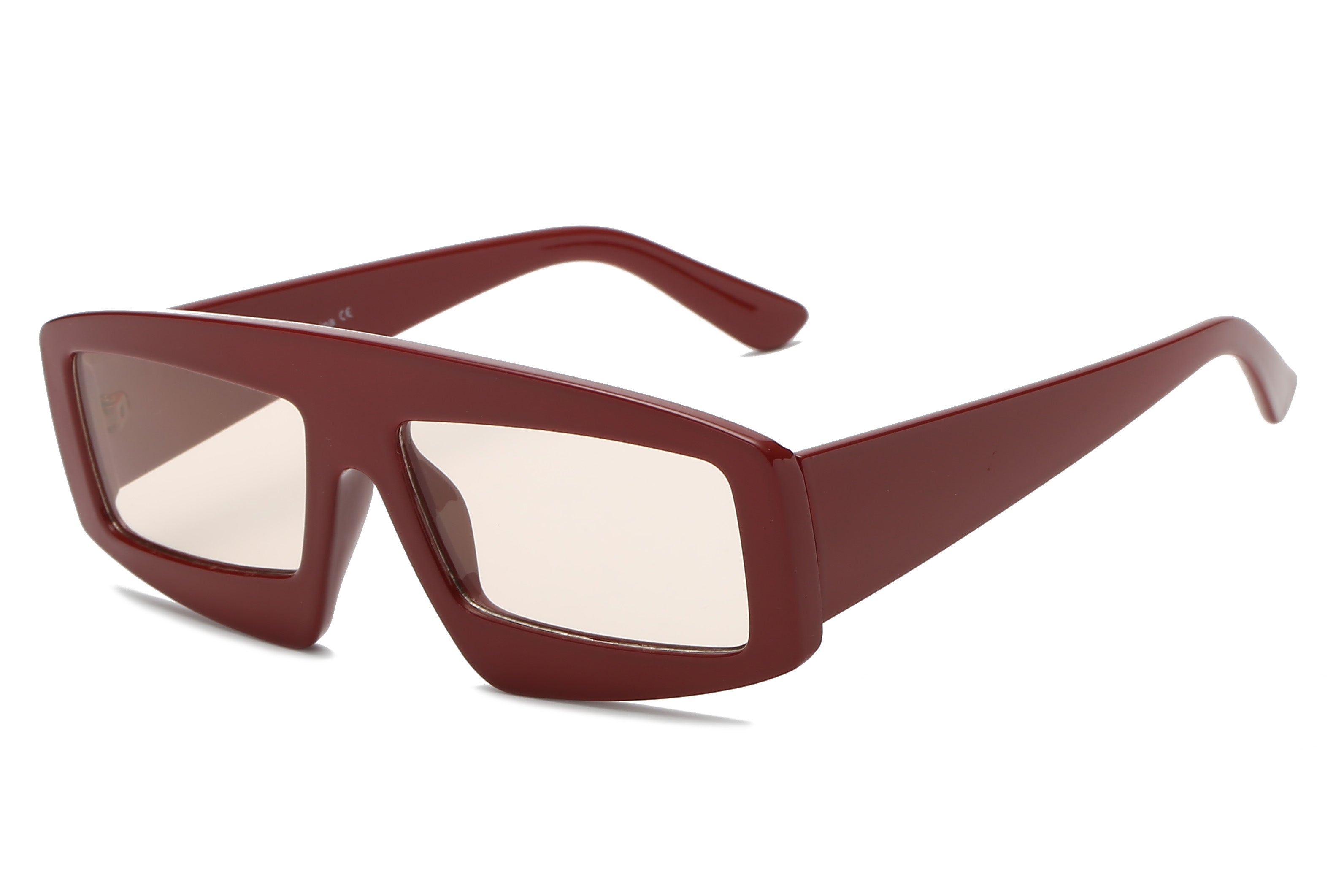 S1077 - Women Bold Retro Vintage Rectangular Sunglasses Maroon