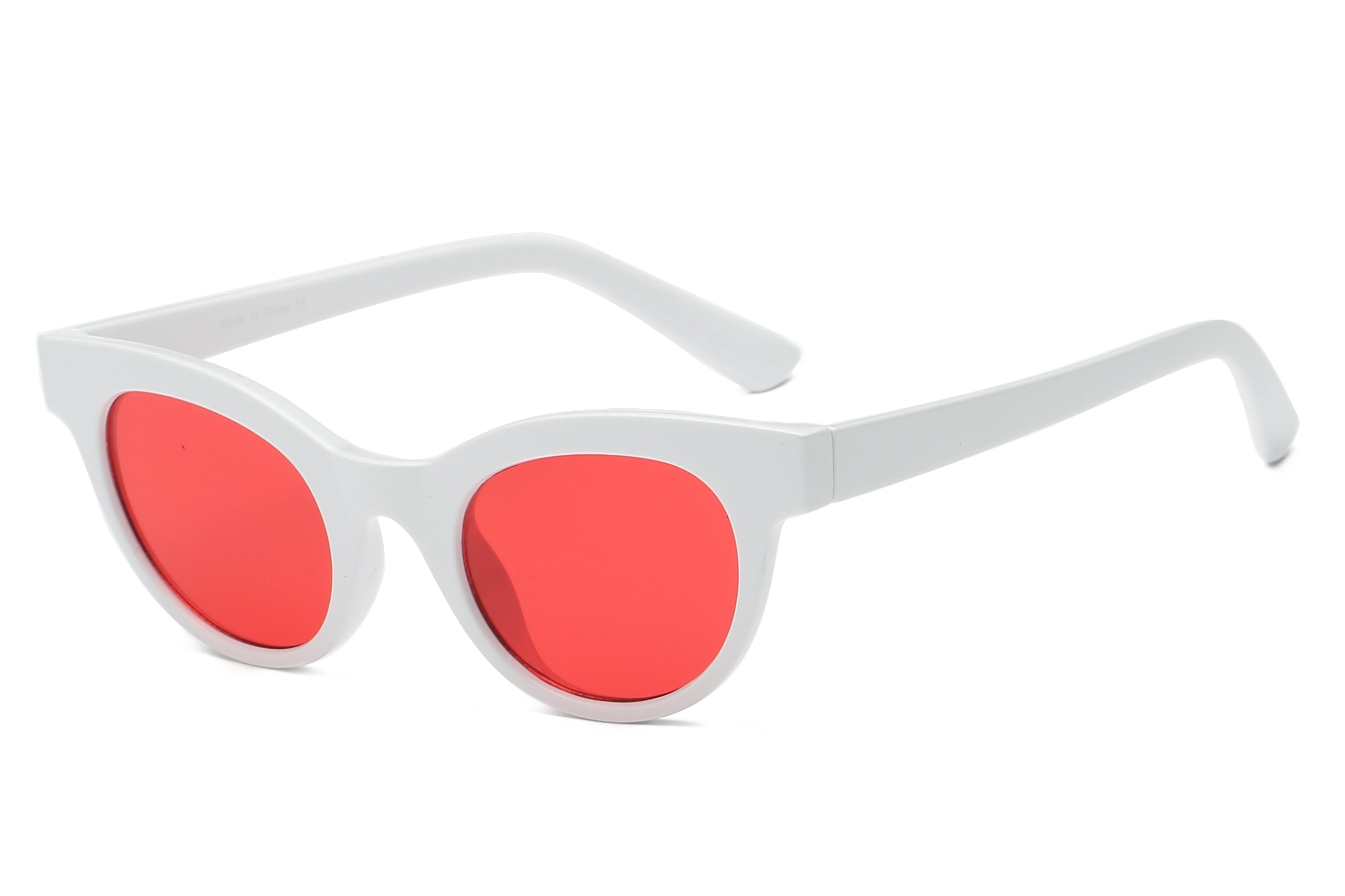 S1056 - Women Chic Round Tinted Fashion Cat Eye SUNGLASSES White/Red