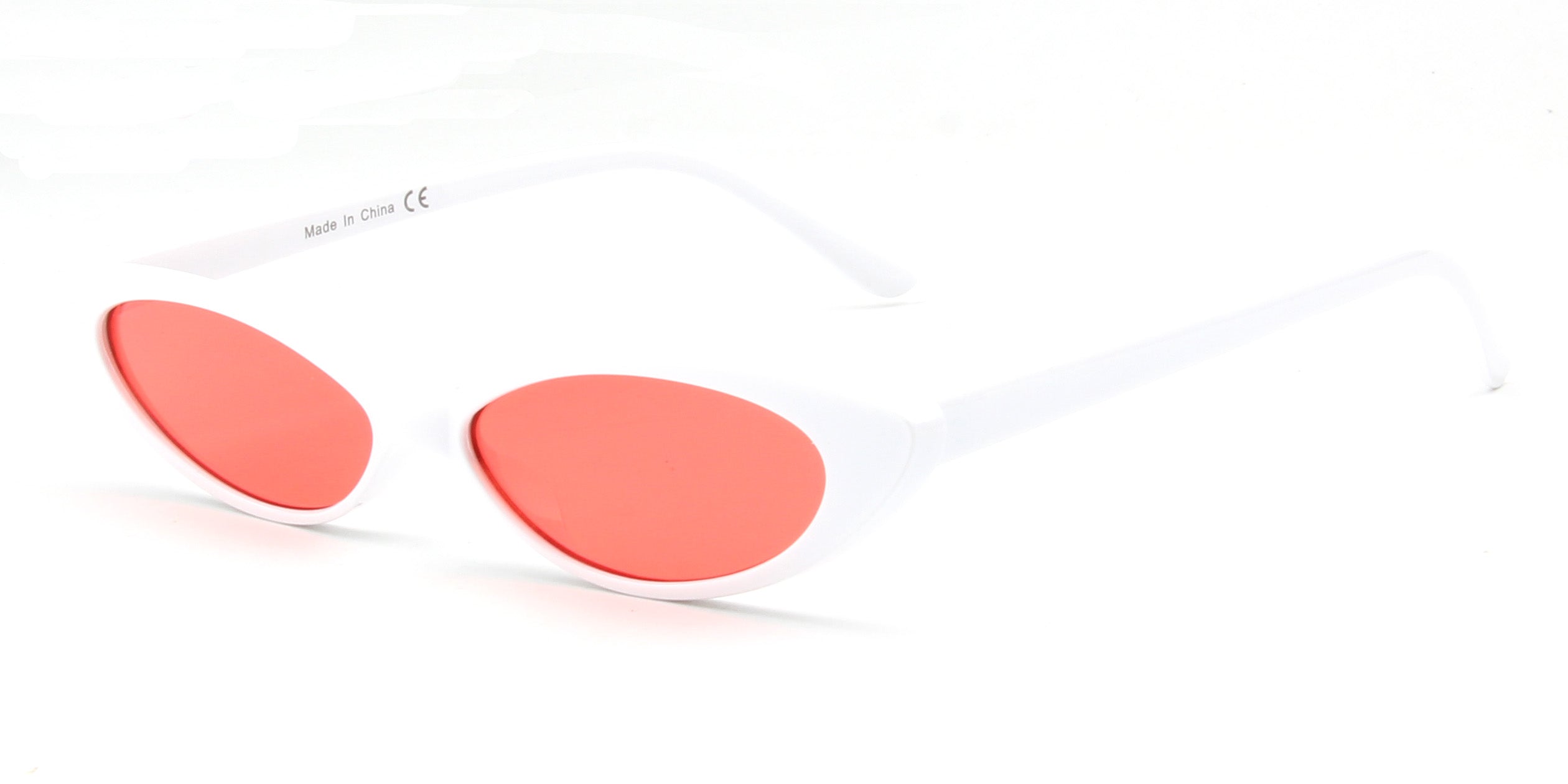 S1054 - Women Retro VINTAGE Slim Oval Sunglasses White / Red