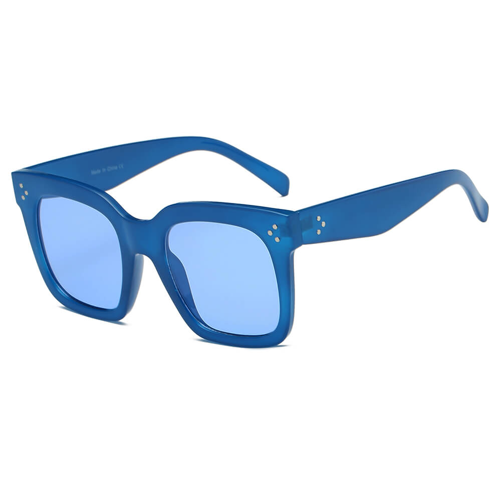 S1057 - Retro Square Fashion Flat Top Sunglasses Blue