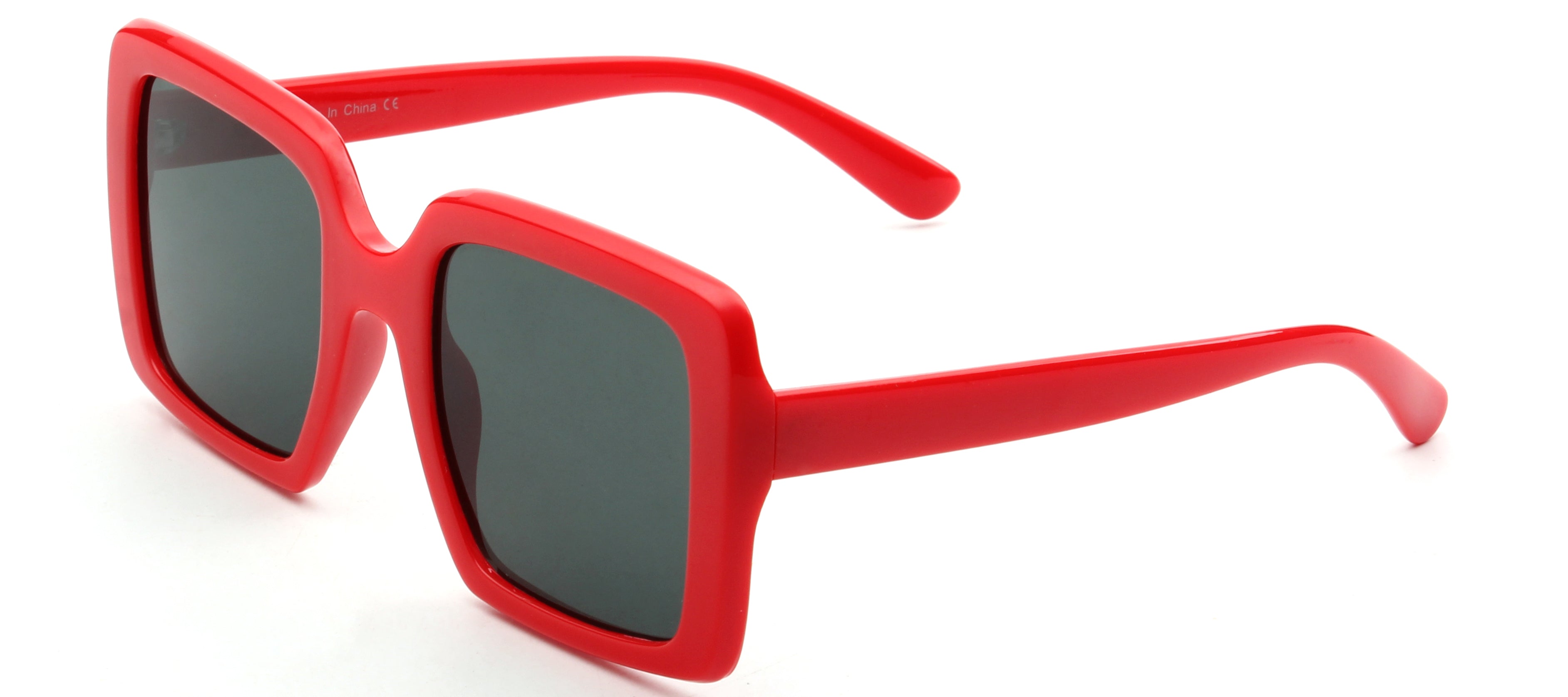 S1093 - Retro Square Oversize Women Fashion Sunglasses Smoke/Red