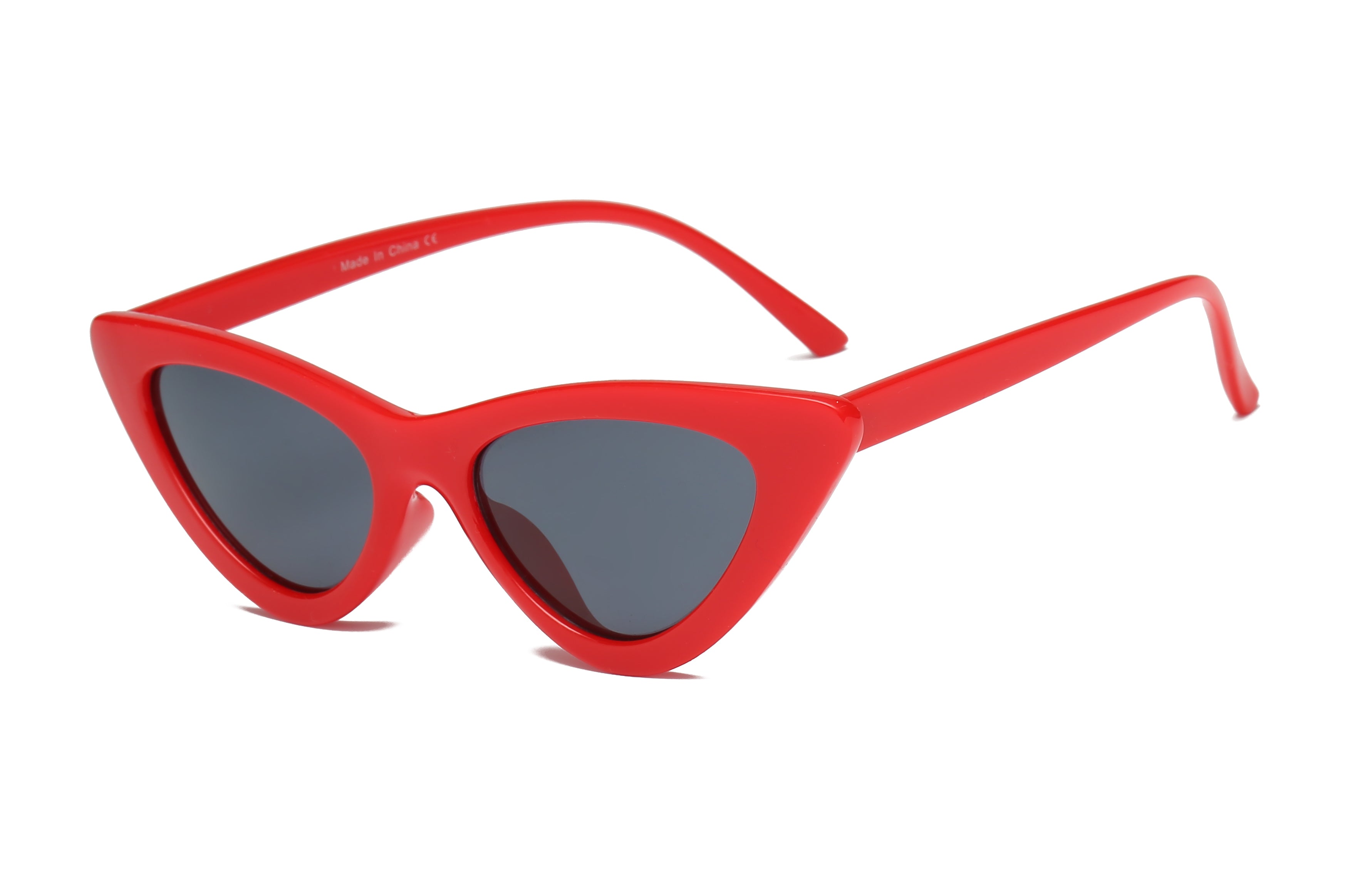 S1040 - Retro Narrow Women Vintage Cat Eye Fashion SUNGLASSES Red/Smoke