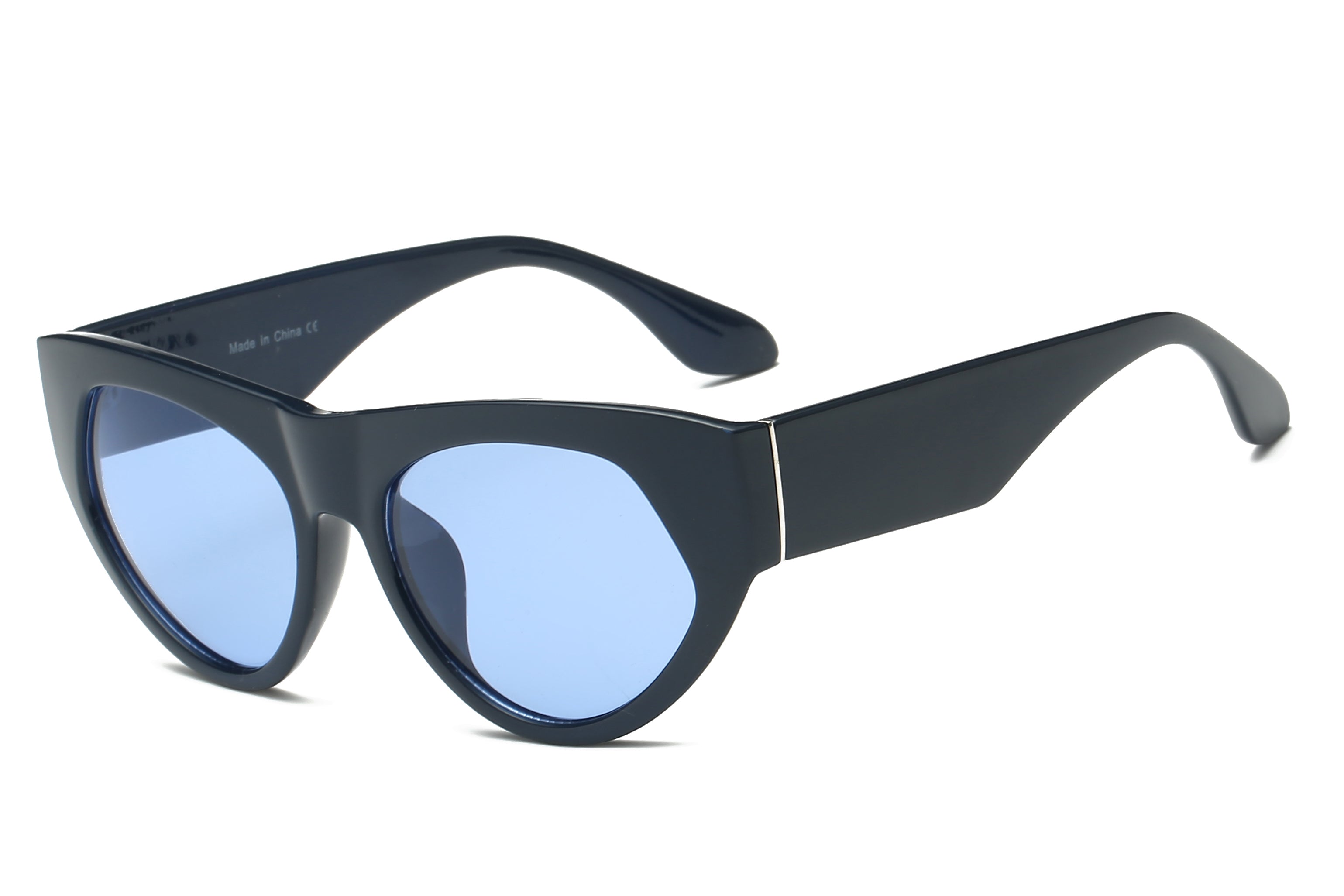 S1059 - Retro Round Thick Frame Cat Eye Fashion SUNGLASSES Blue