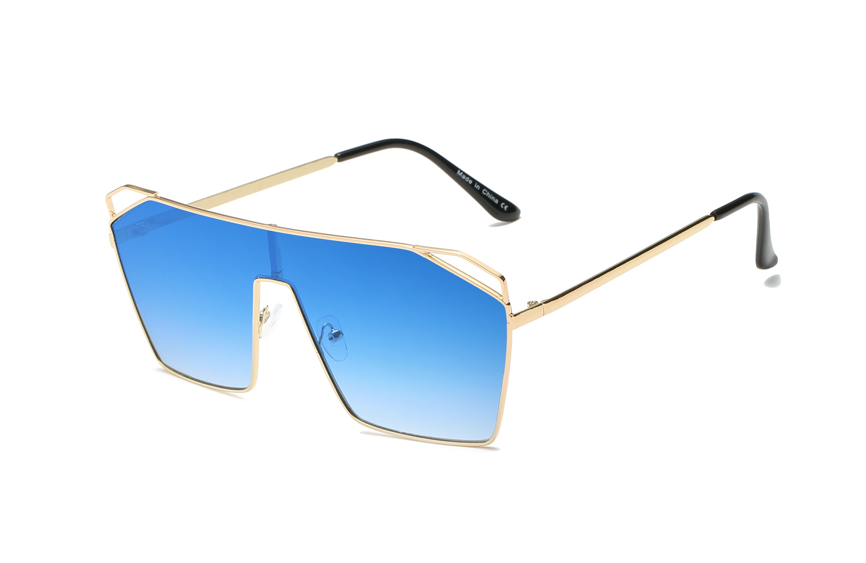 S2071 - Flat Top Metal Oversize Square Fashion Sunglasses Blue