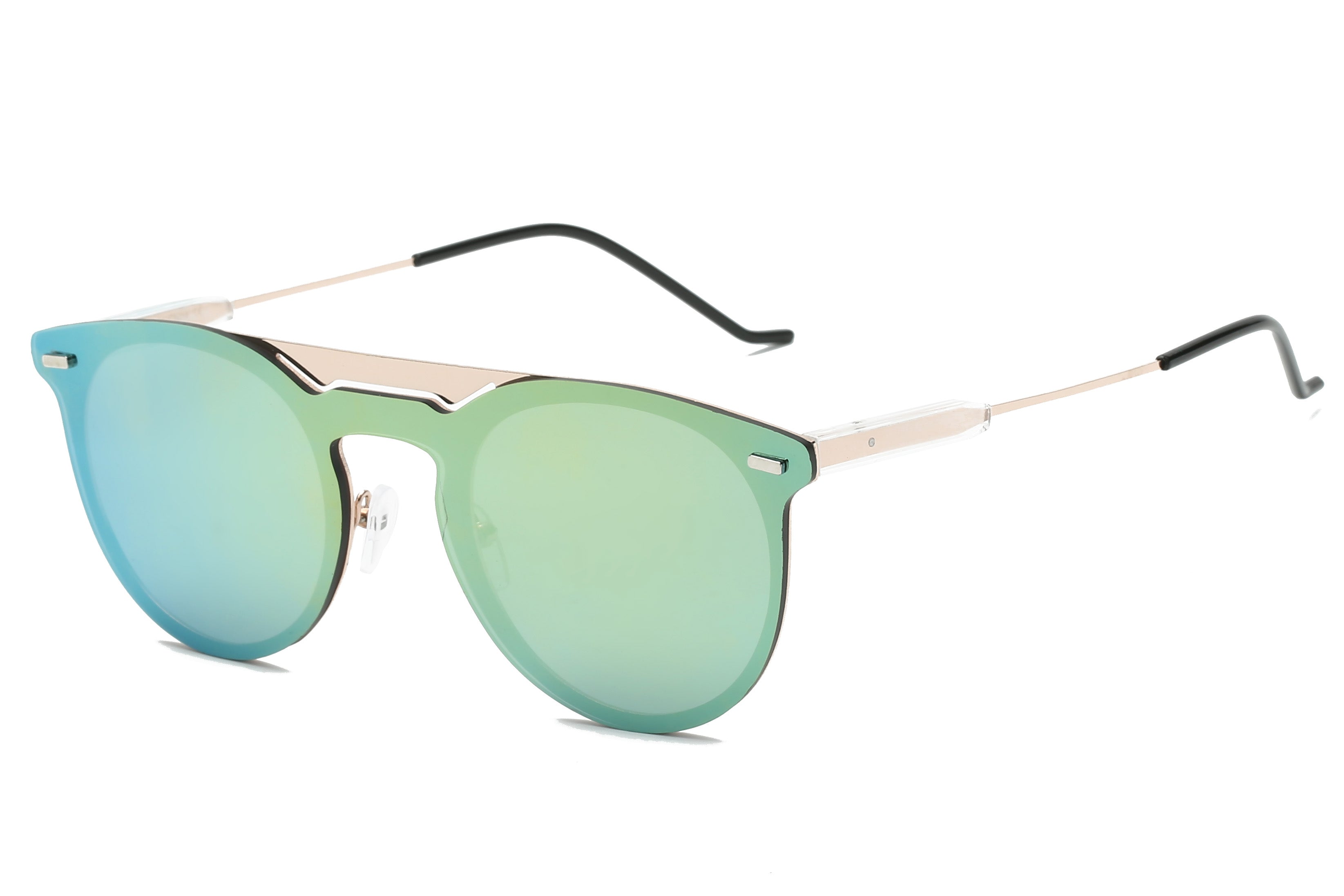 S3010 - Retro Mirrored Circle Round Sunglasses Green