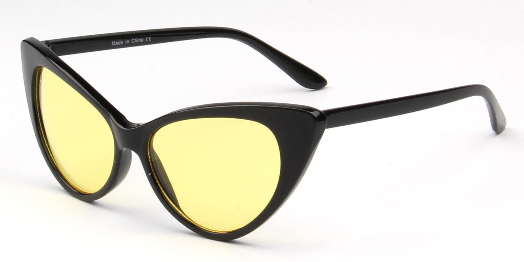 S1047 - Women Retro Vintage High Pointed Cat Eye SUNGLASSES Black / Yellow