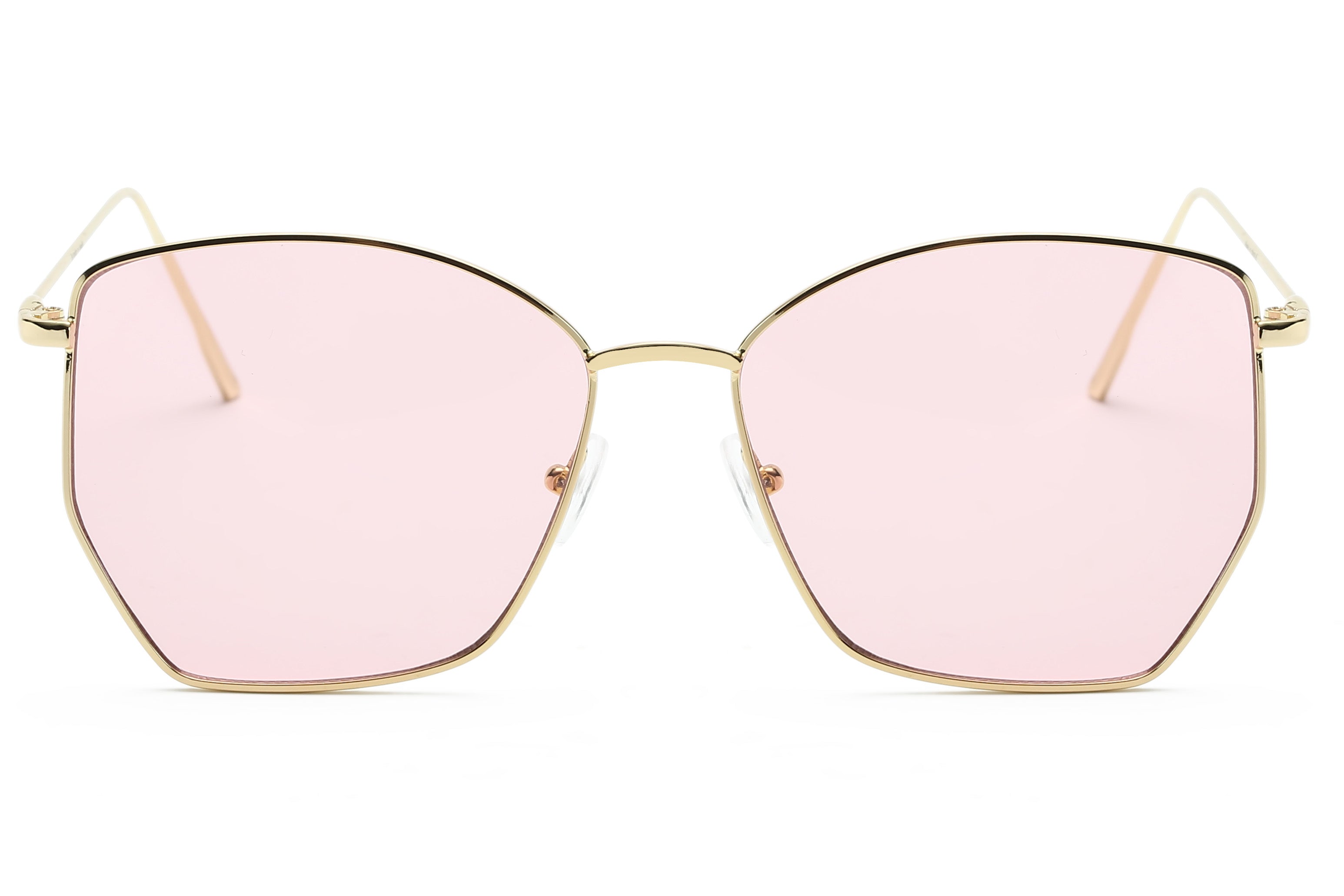 S2073 - Women Oversize Geometric Fashion Cat Eye Sunglasses Gold/Pink