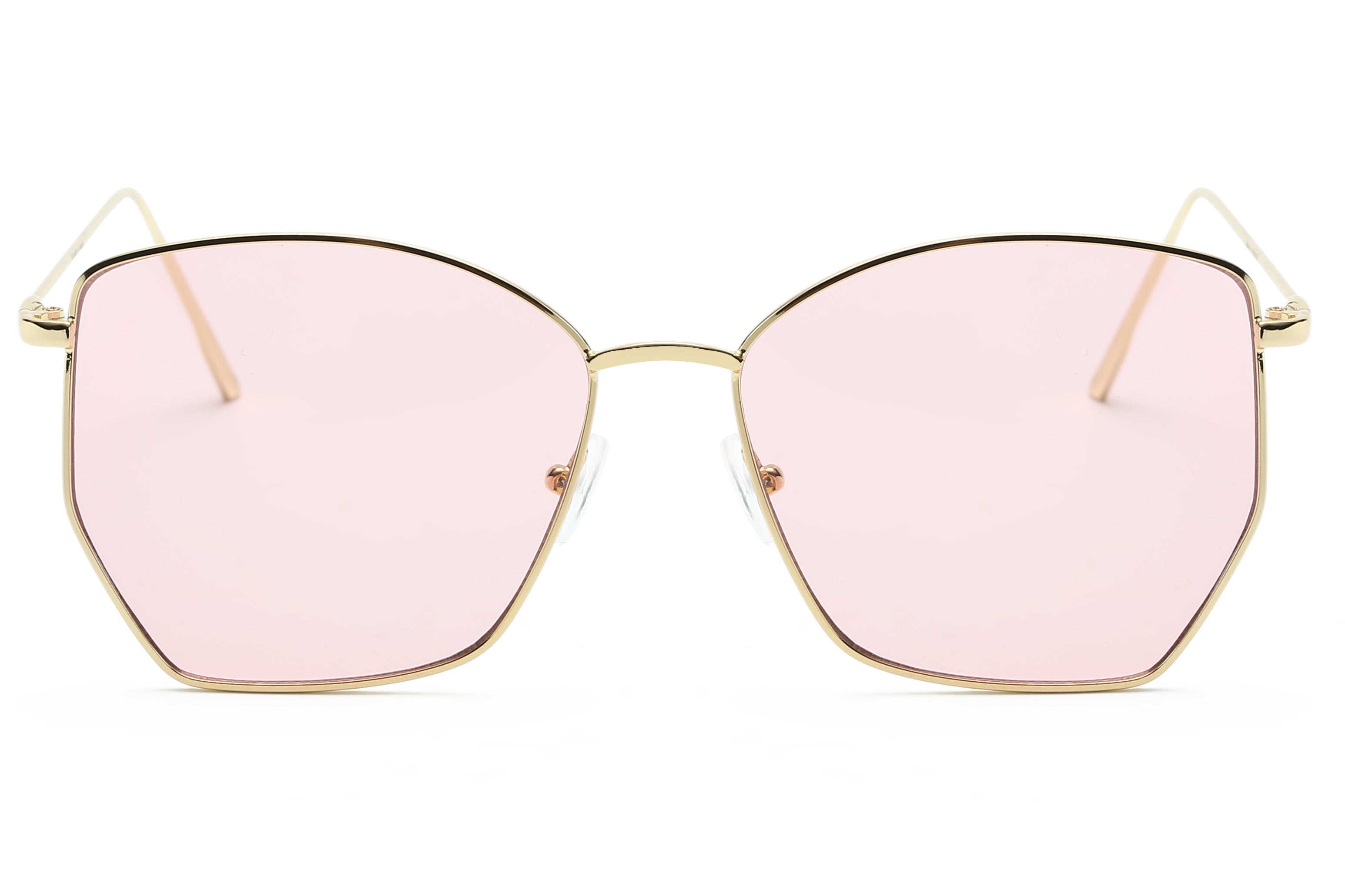 S2073 - Women Oversize Geometric Fashion Cat Eye SUNGLASSES Gold/Pink