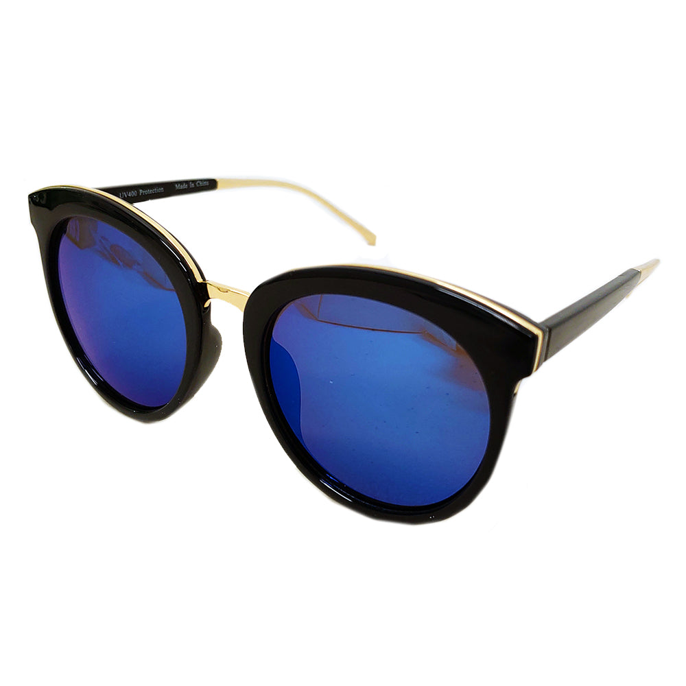 CD06 Women's Oversize Mirrored Lens Horned Rim Sunglasses Gold/Blue