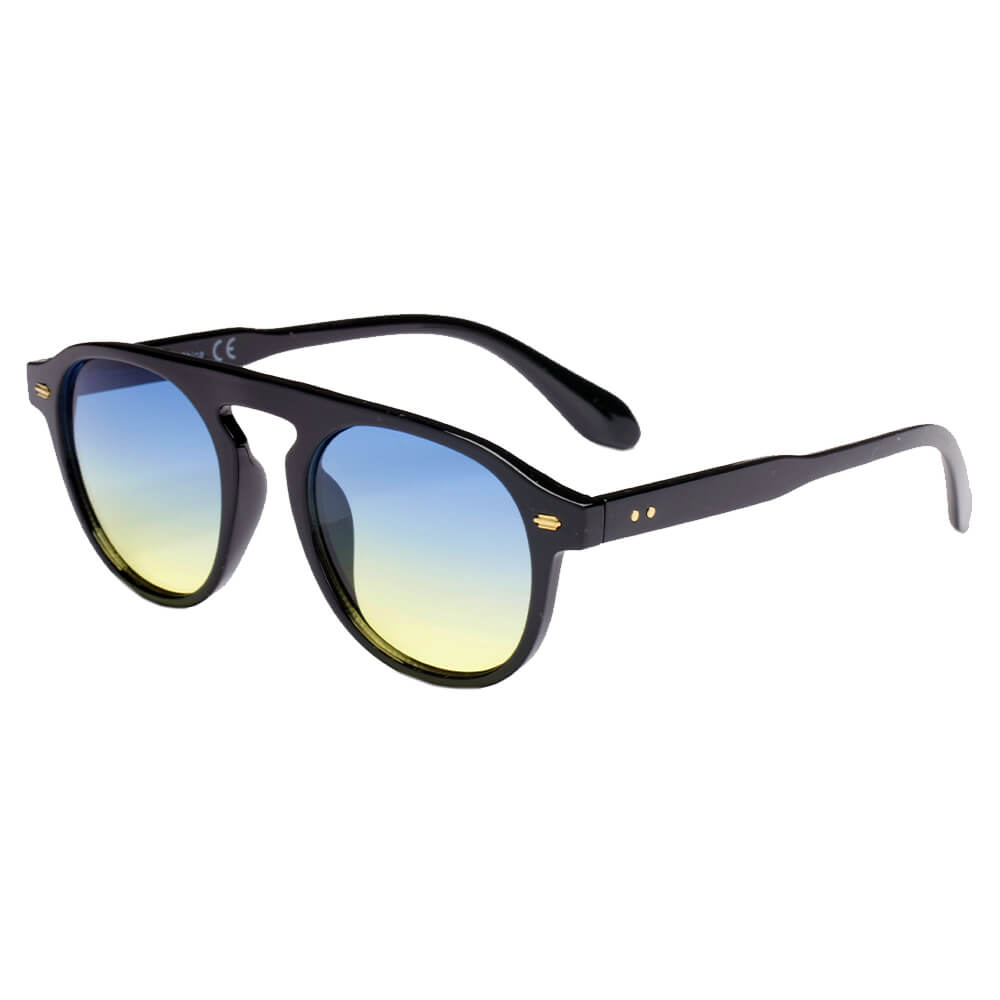 S1120 - Unisex Round Fashion Sunglasses Blue gradient to Yellow
