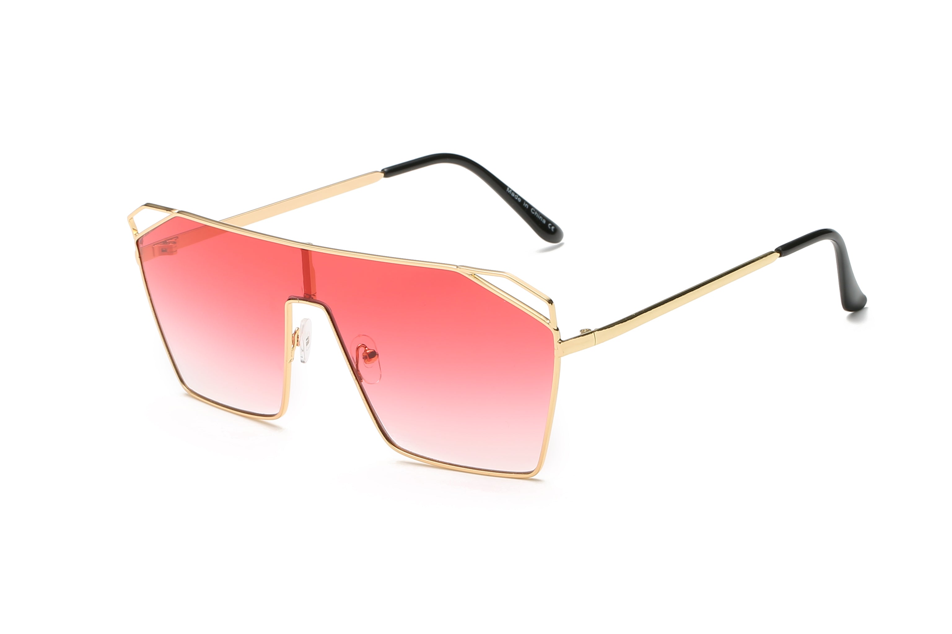 S2071 - Flat Top Metal Oversize Square Fashion Sunglasses Pink