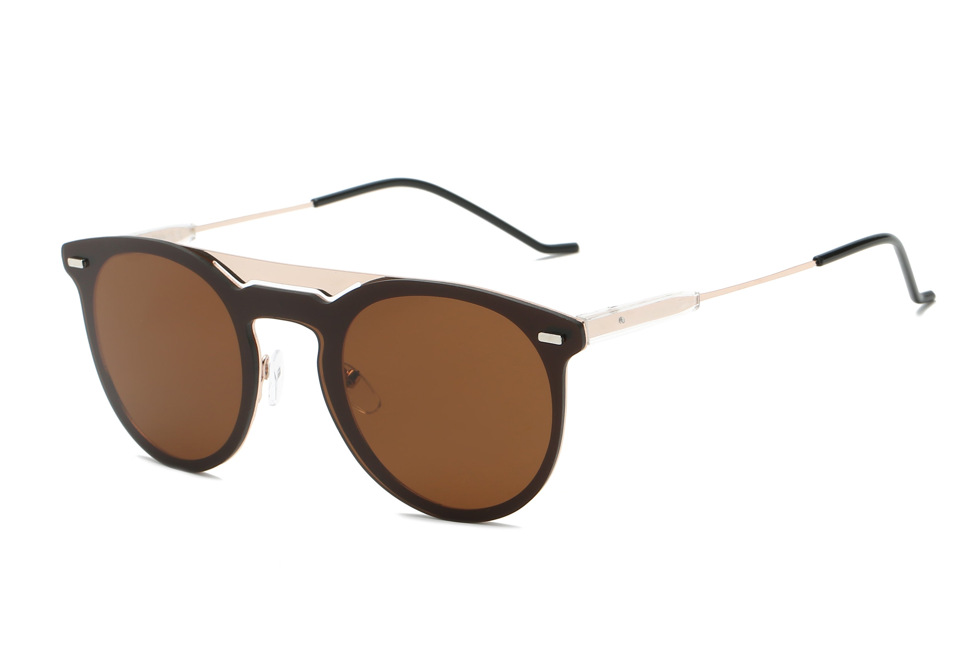 S3010 - Retro Mirrored Circle Round Sunglasses Brown