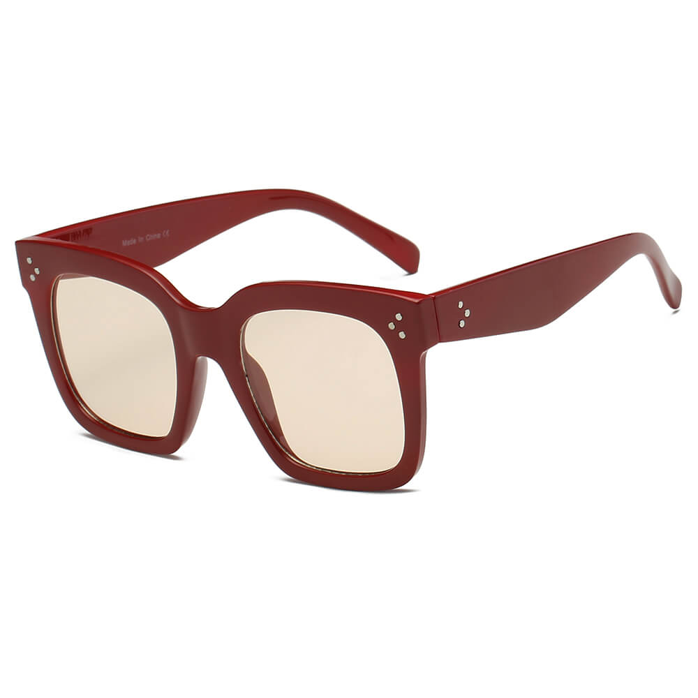 S1057 - Retro Square Fashion Flat Top Sunglasses Maroon