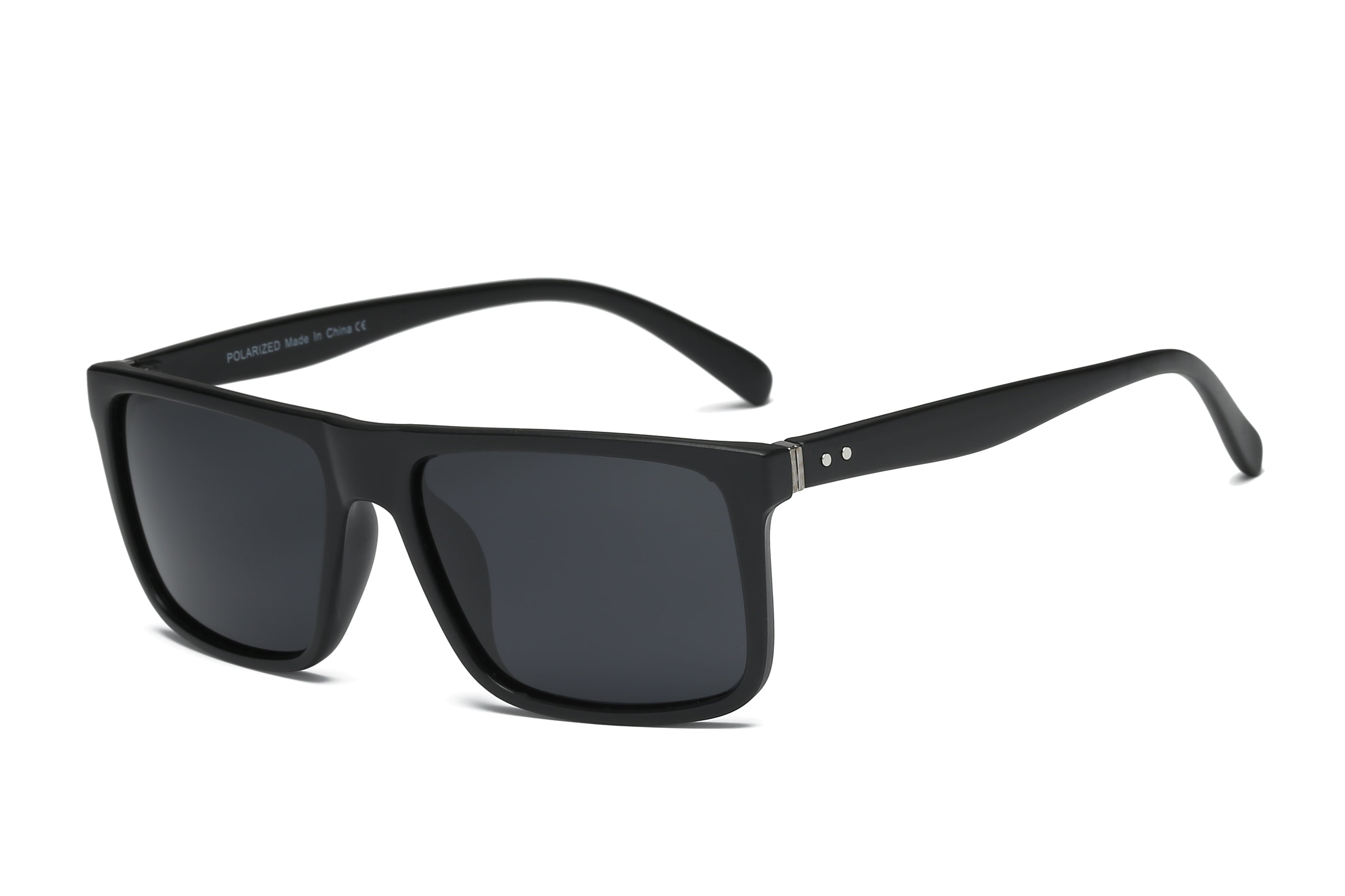 YP2003 - Men Classic POLARIZED Rectangular SUNGLASSES Matte Black/Smoke