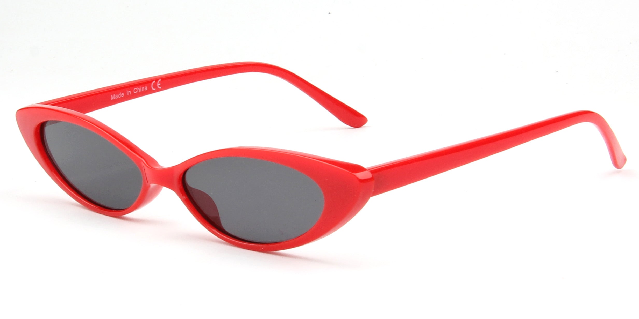 S1054 - Women Retro VINTAGE Slim Oval Sunglasses Red / Smoke
