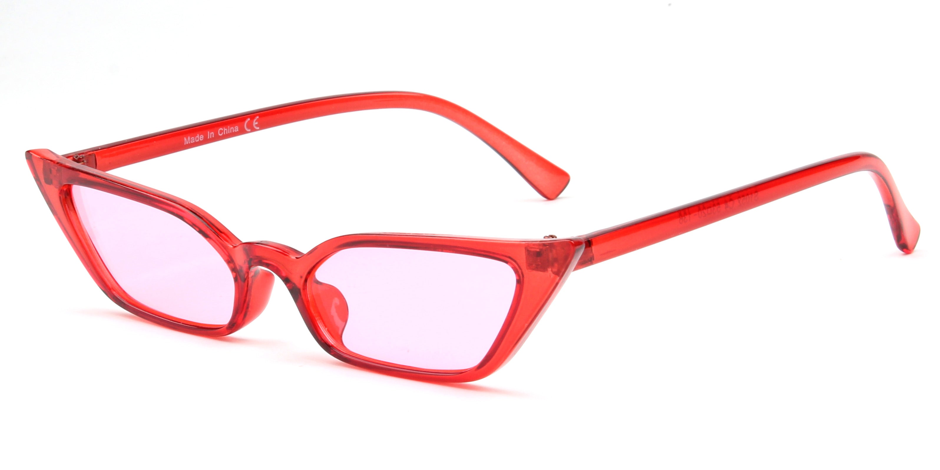 S1052 - Women Retro VINTAGE Slim Cat Eye Sunglasses Red/Pink