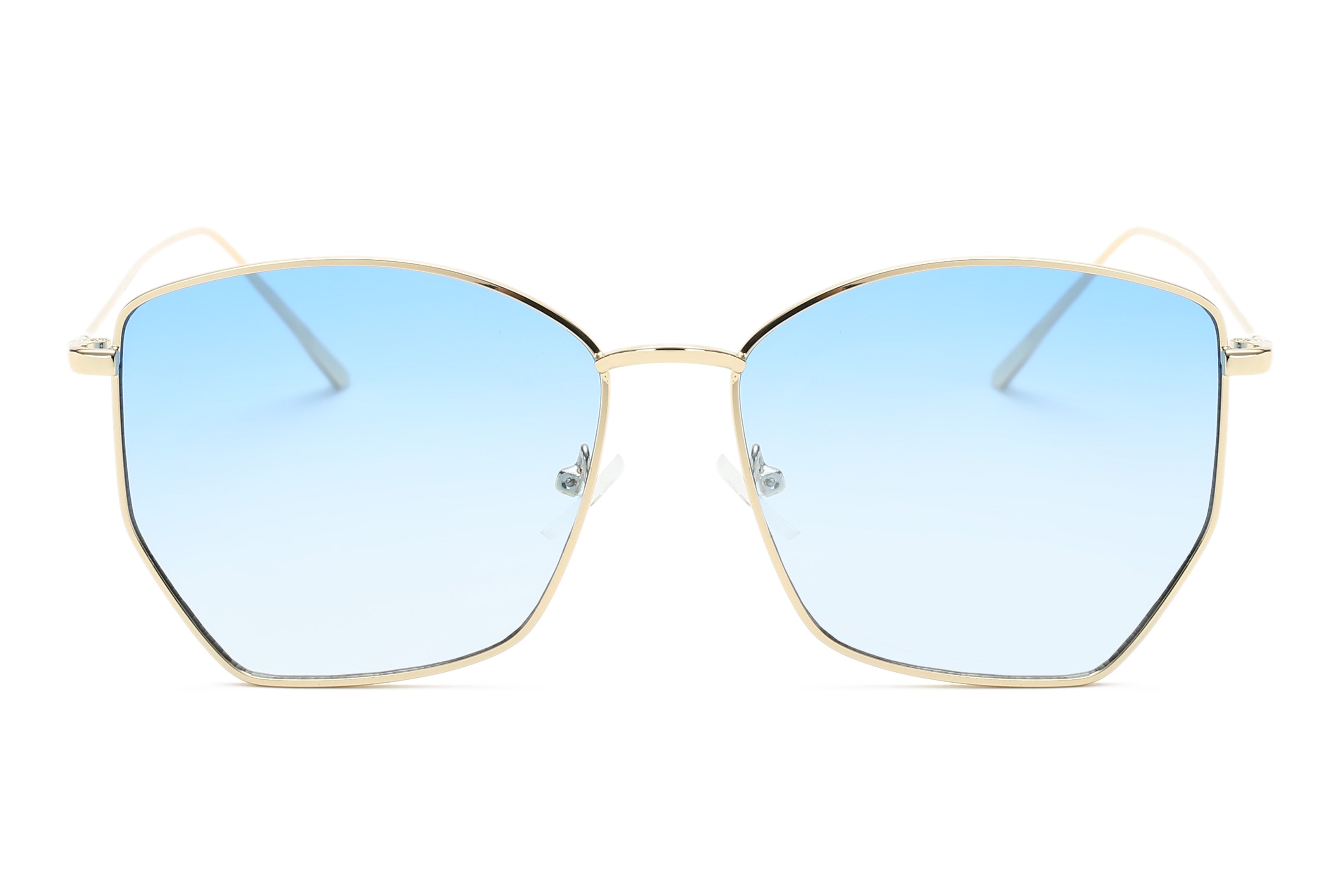 S2073 - Women Oversize Geometric Fashion Cat Eye Sunglasses Gold/Blue