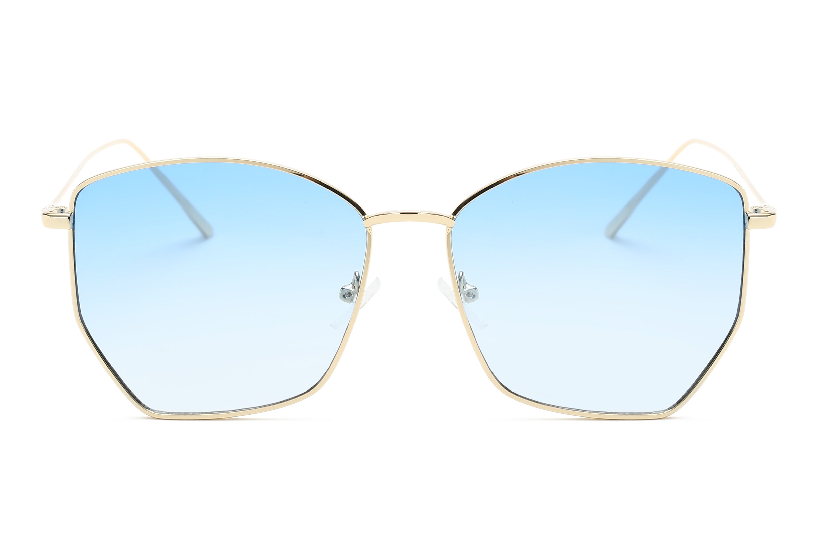 S2073 - Women Oversize Geometric FASHION Cat Eye SUNGLASSES Gold/Blue