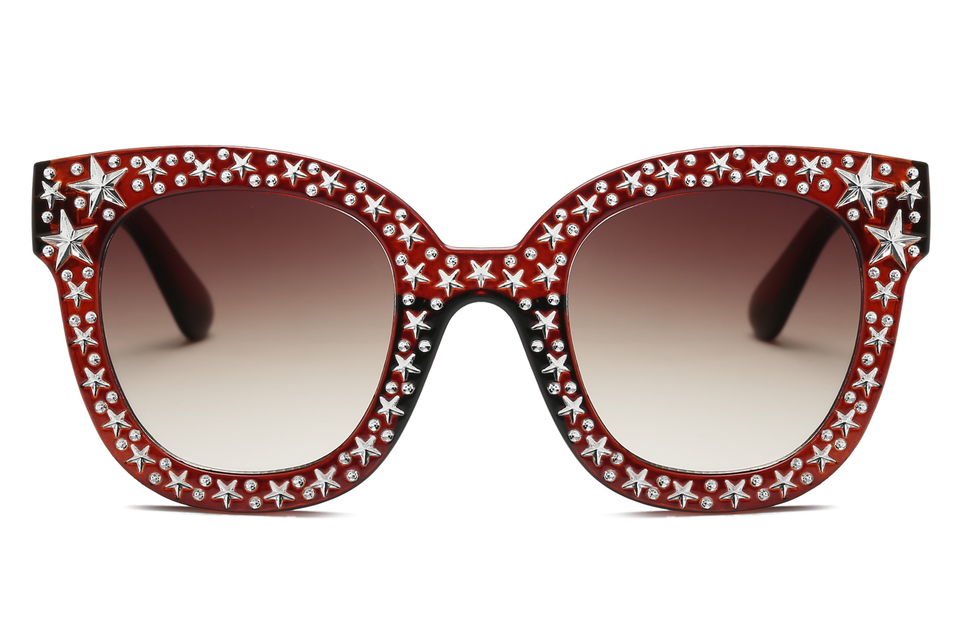 S1087 - Women Fashion Oversize Round Sunglasses Maroon/Gradient Brown