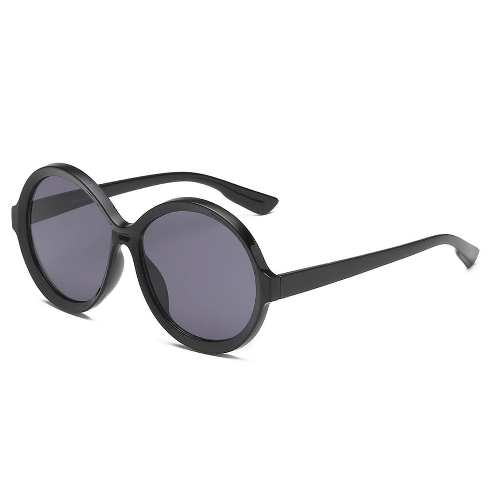 S1112 - Women Circle Oversize Fashion Round Sunglasses Black