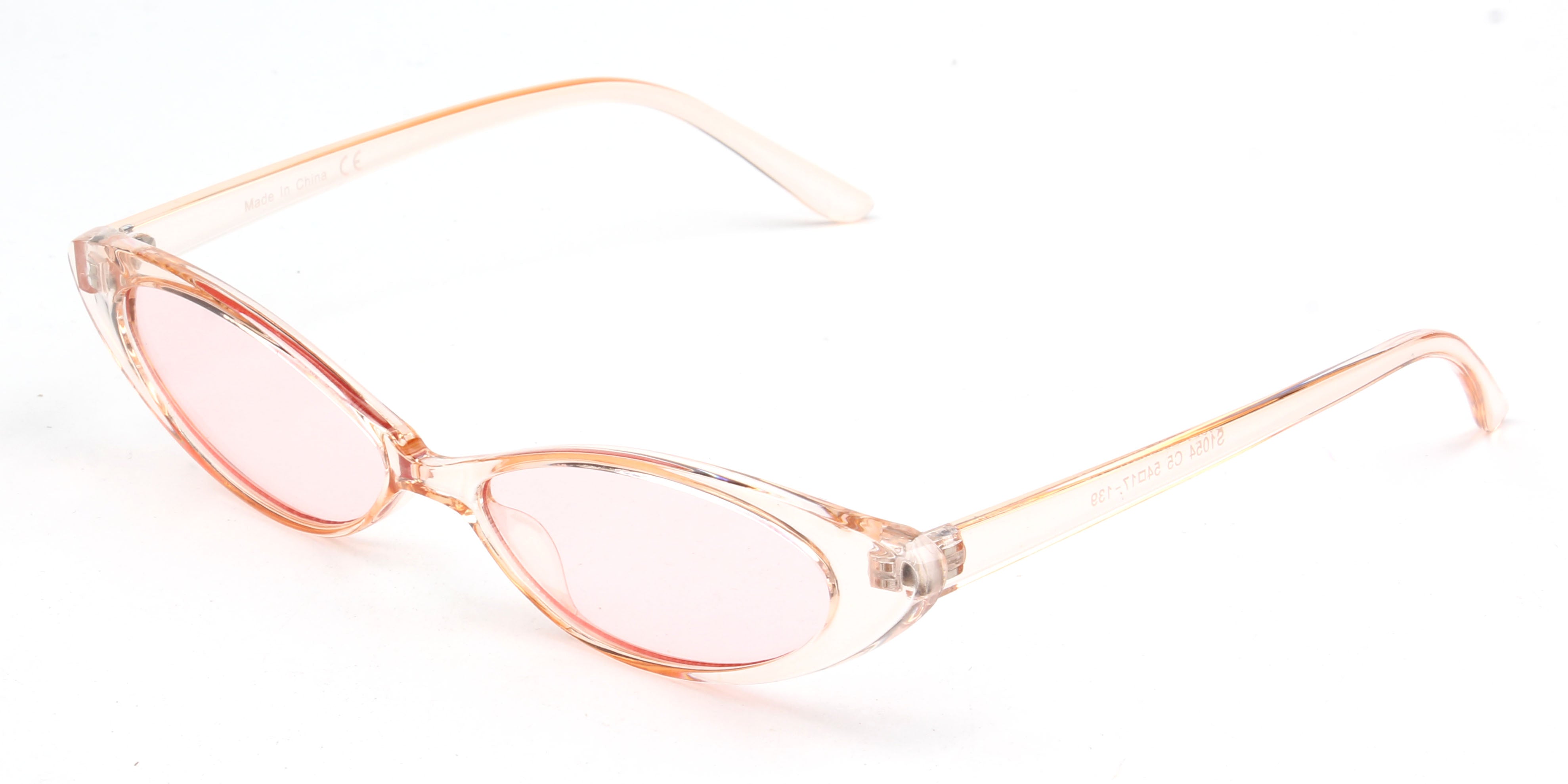 S1054 - Women Retro VINTAGE Slim Oval Sunglasses Clear Pink / Pink